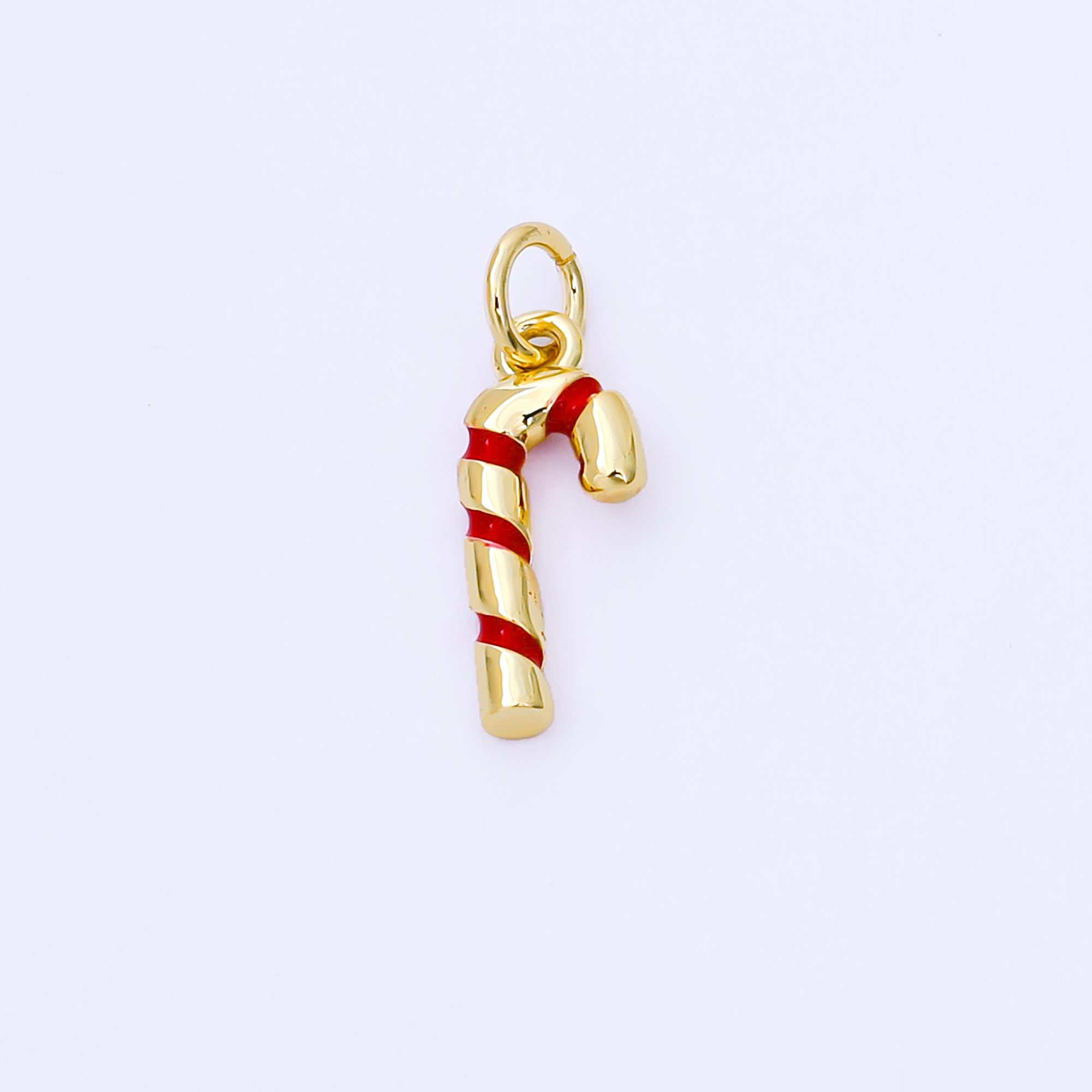 24K Gold Filled 15mm Red Enamel Candy Cane Christmas Charm | AF1297
