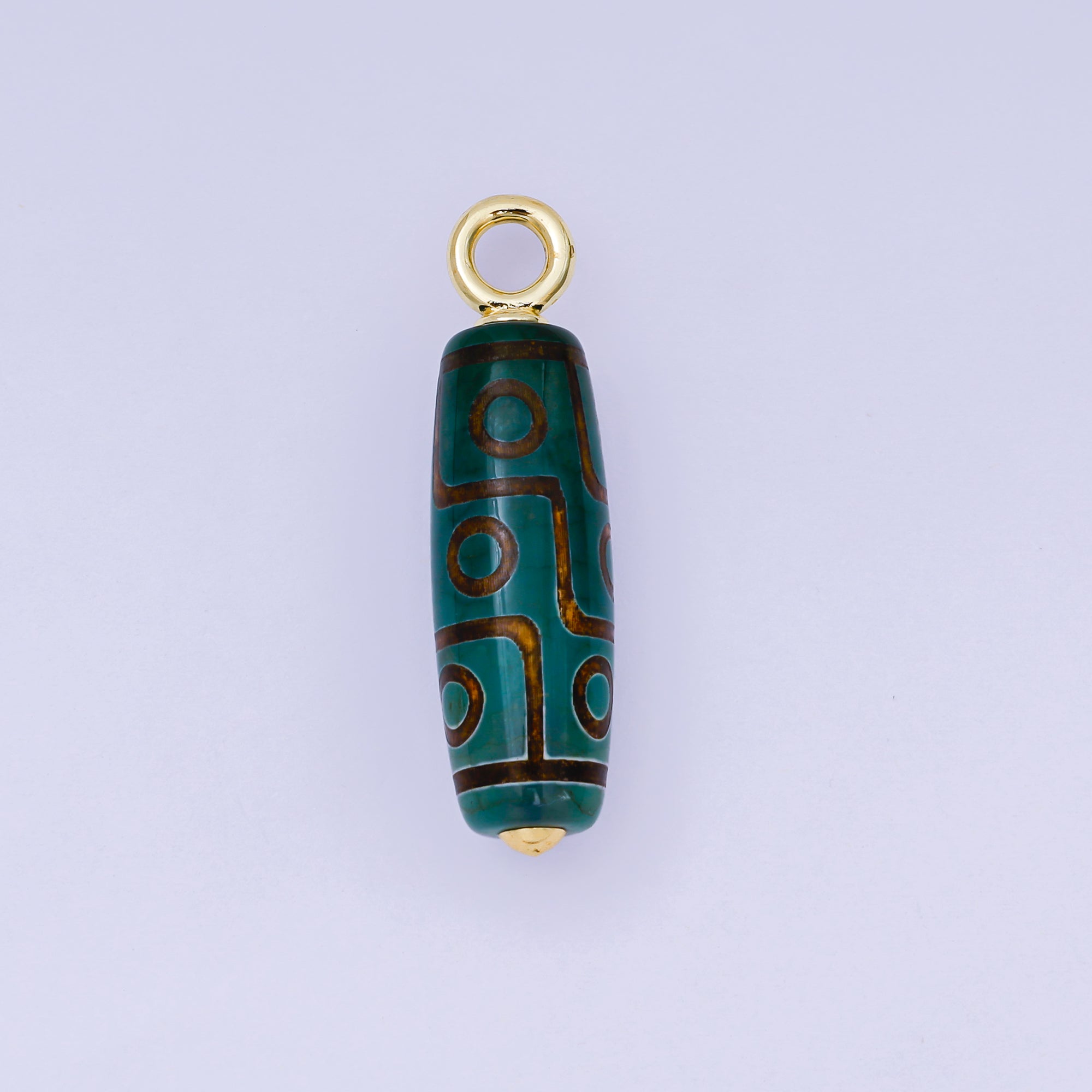 24K Gold Filled 38mm Green Agate Gemstone Tibetan Style Long Bar Tube Charm | AF1298