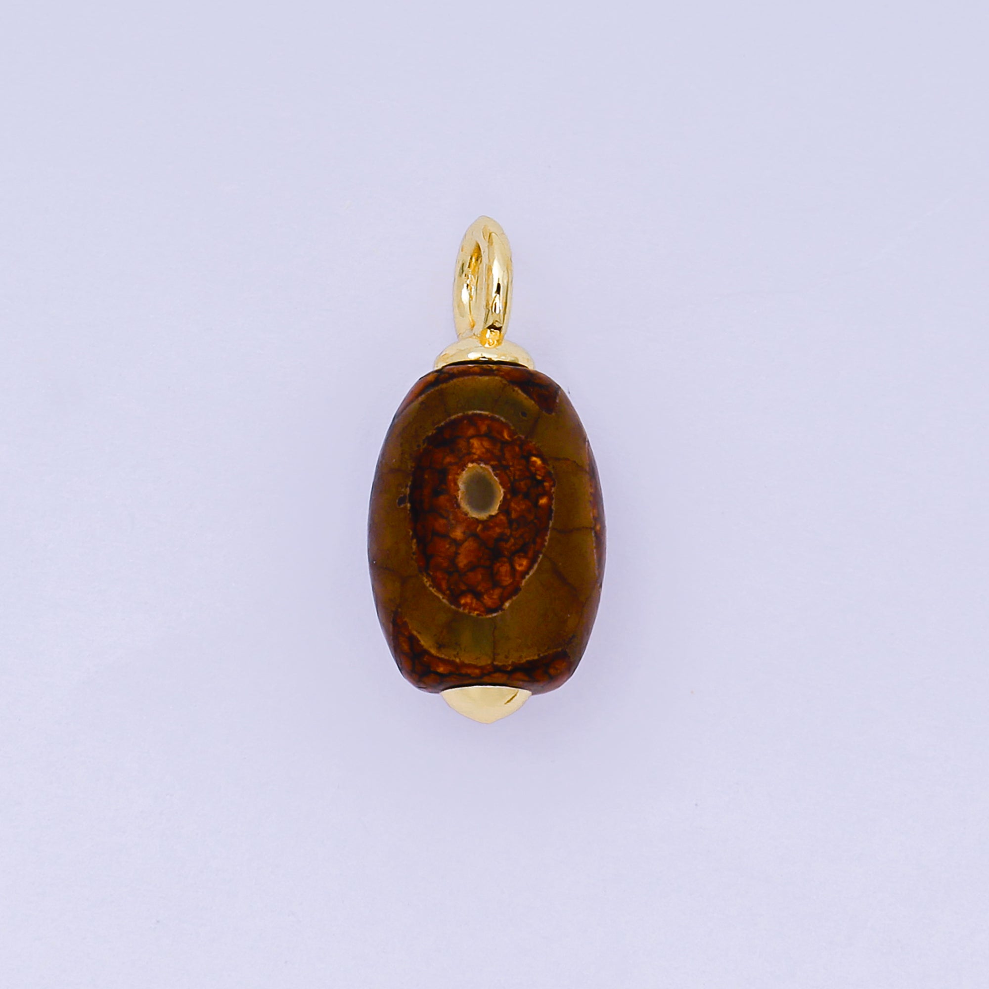 24K Gold Filled 22mm Brown Agate Gemstone Minimalist Oval Charm | AF1299
