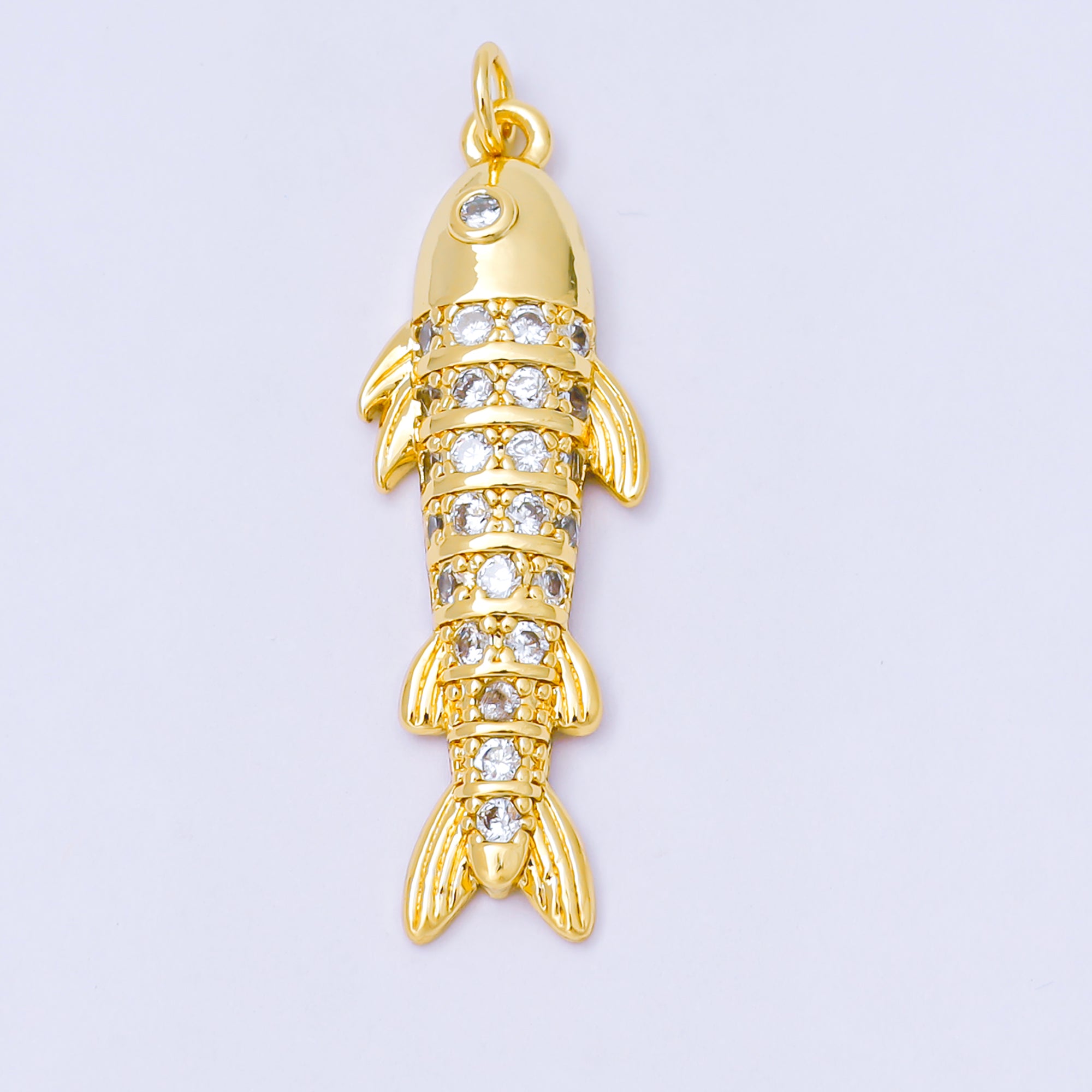24K Gold Filled Clear, Multicolor Micro Paved CZ Sardine Salmon Fish Charm | AF1305