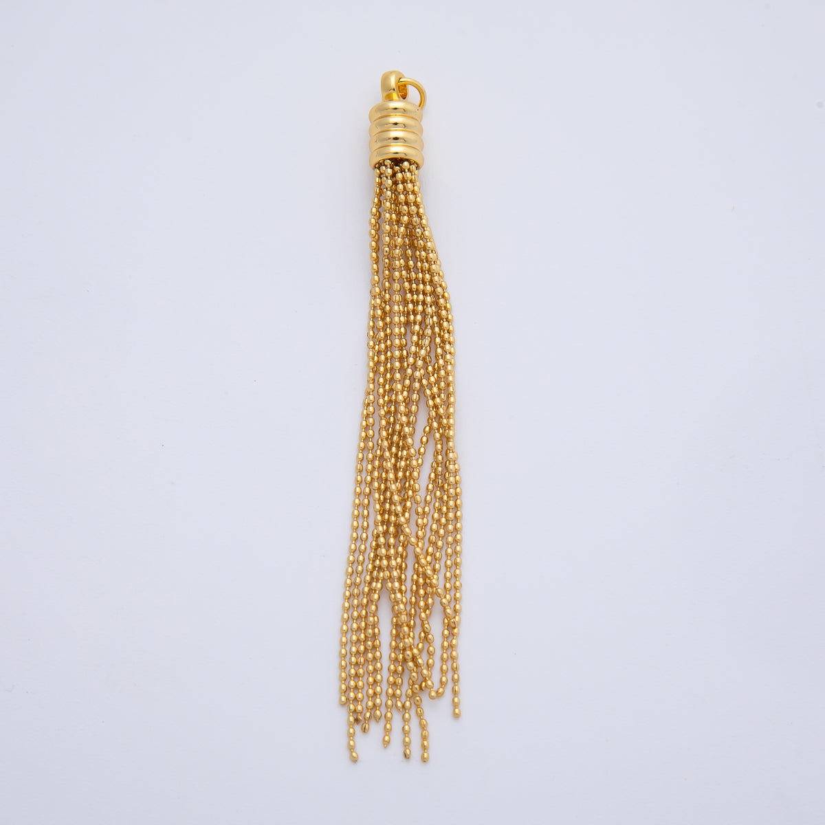 18K Gold Filled 78mm Twisted Cone Cap Tassel Beaded Chain Drop Charm | AF1403