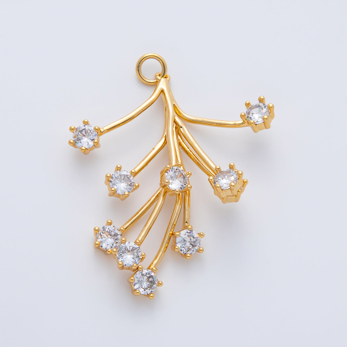 18K Gold Filled 40mm Clear CZ Flower Roots Charm | AF1410