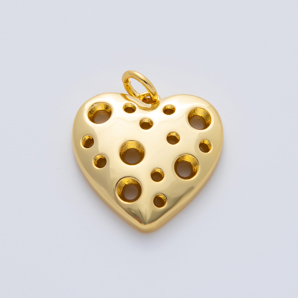 18K Gold Filled 15mm Open Dotted Cheese Heart Charm | AF1413