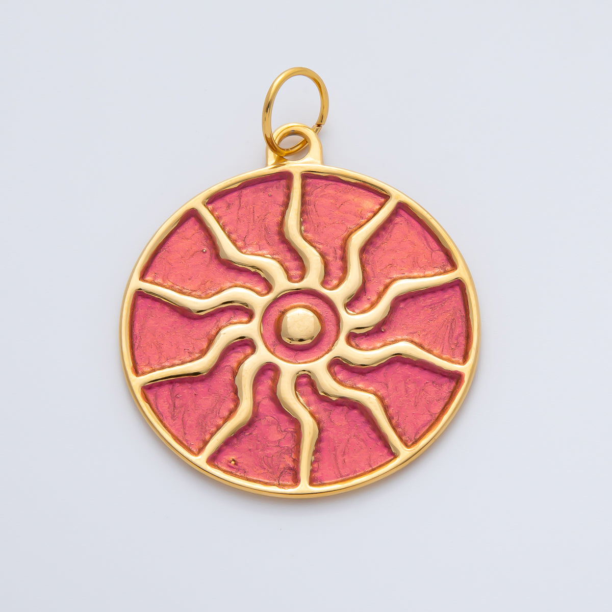 18K Gold Plated 45mm Handpainted Red Enamel Solar Eclipse Medallion Charm | AF1418