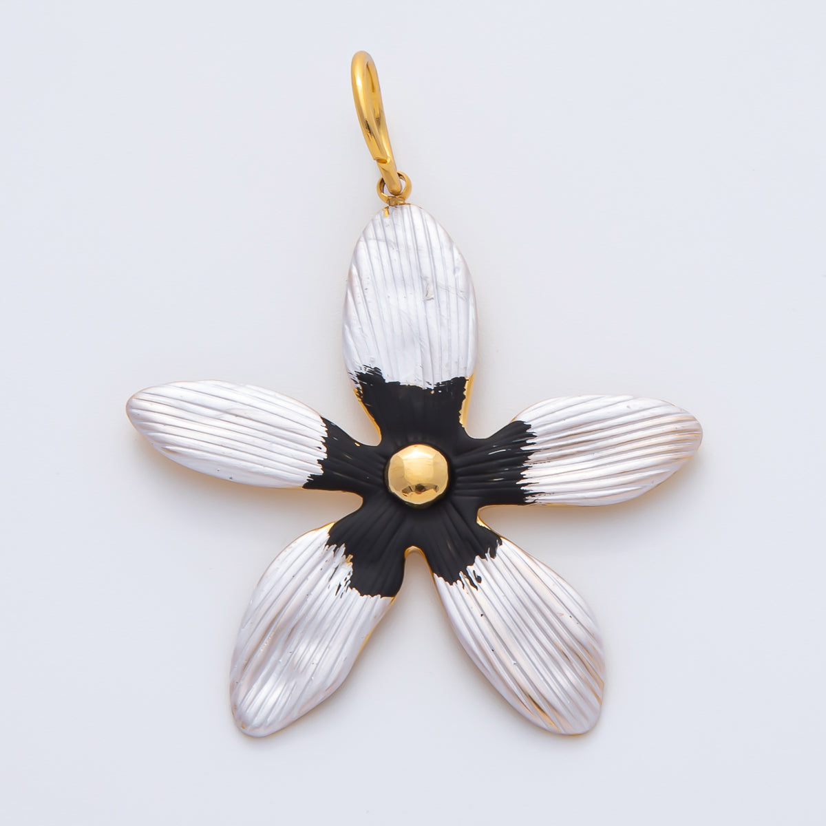 18K Gold Plated 41mm Handpainted Black, Green, Pink Enamel Fresh Flower Charm | AF1424 AF1425