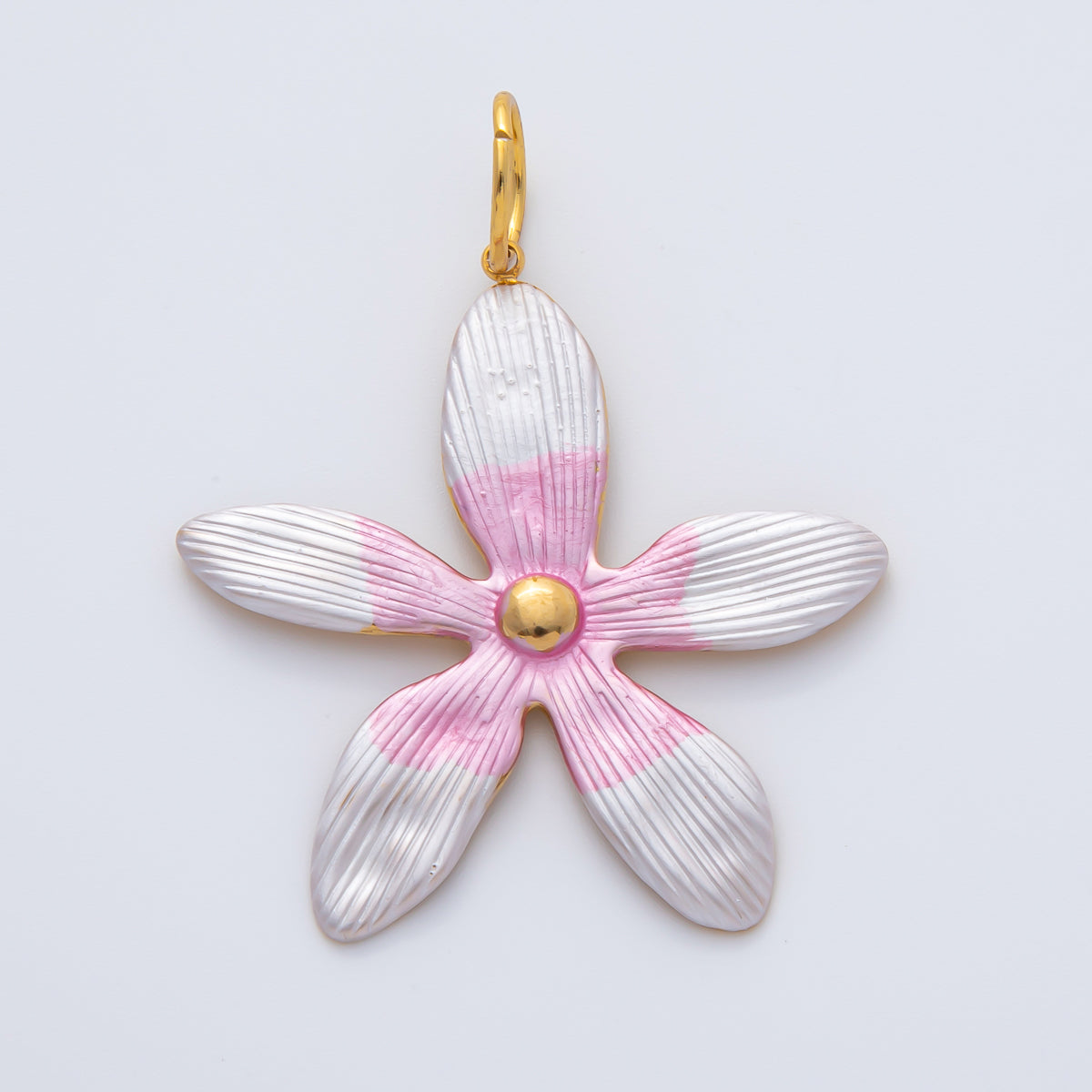 18K Gold Plated 41mm Handpainted Black, Green, Pink Enamel Fresh Flower Charm | AF1424 AF1425