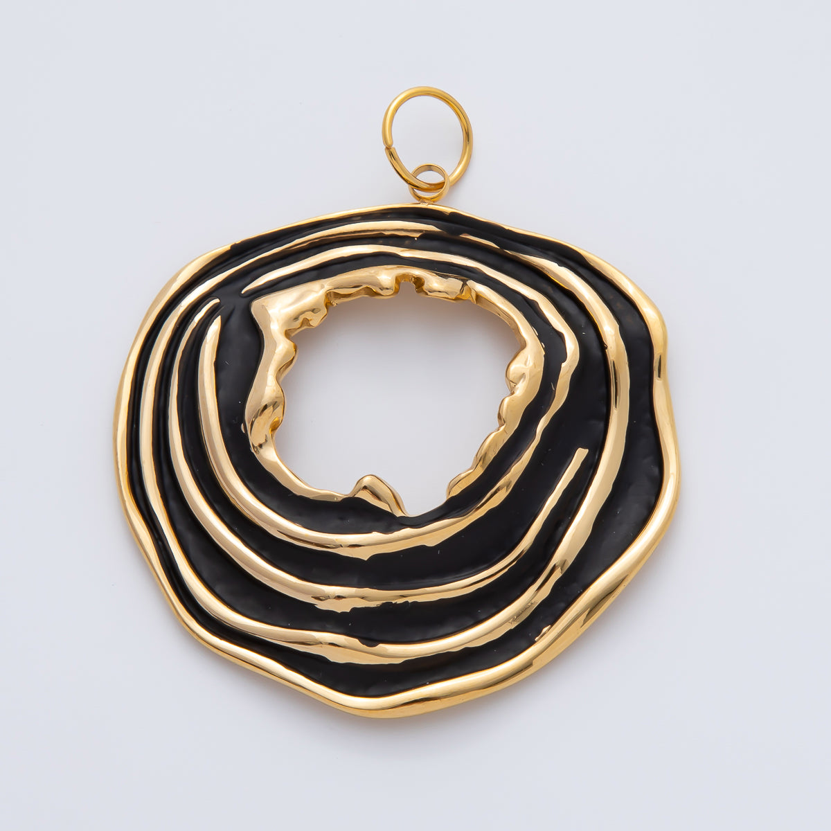 18K Gold Plated 55mm Handpainted Black, White Enamel Oval Multiple Layers Charm | AF1426