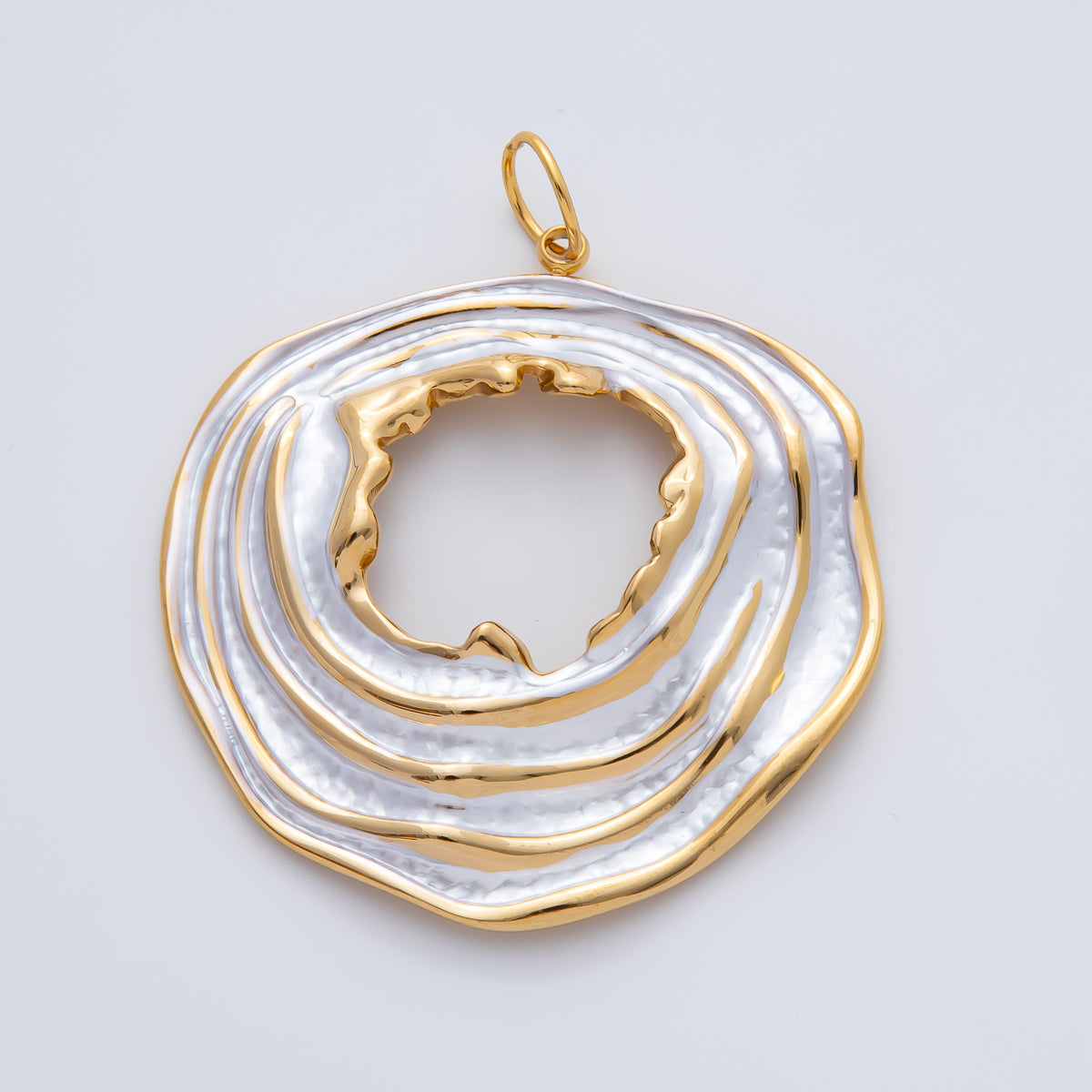 18K Gold Plated 55mm Handpainted Black, White Enamel Oval Multiple Layers Charm | AF1426