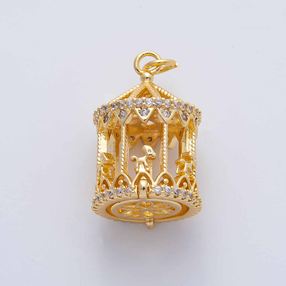 18K Gold Filled 3D Merry Go Round Carousel Carnival Horse 23mm Holiday Charm Pendant | AF1444