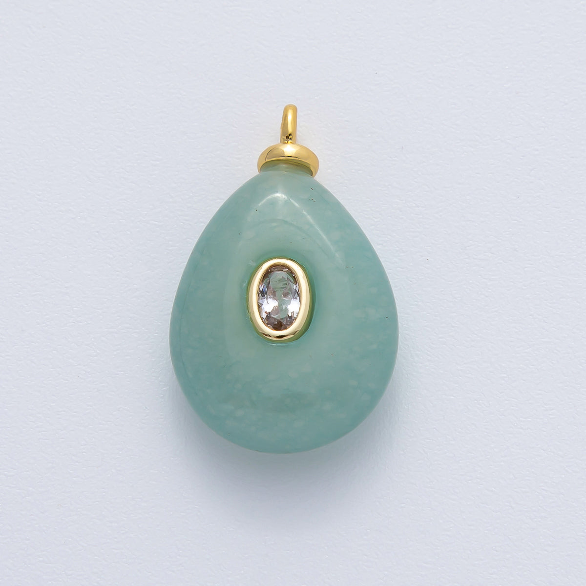 18K Gold Filled 25mm Green Aventurine with Clear CZ Teardrop Pear Natural Gemstone Pendant | AF1447