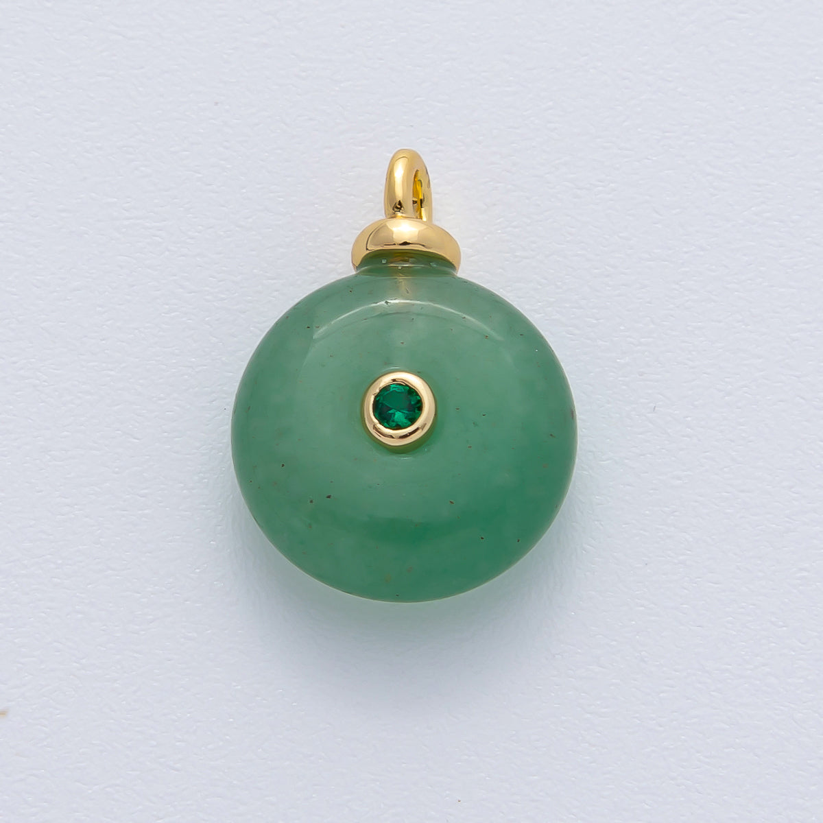 18K Gold Filled 18mm Green Aventurine with Emerald Green CZ Round Natural Gemstone Pendant | AF1454