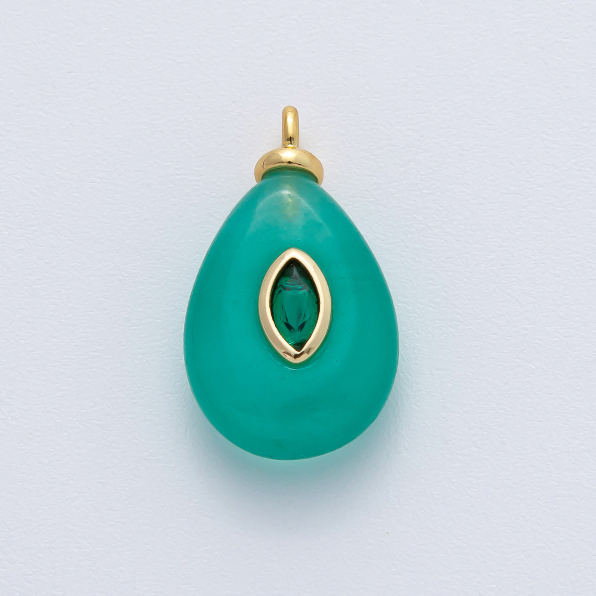 18K Gold Filled 22mm Turquoise with Emerald Green CZ Teardrop Pear Natural Gemstone Pendant | AF1455