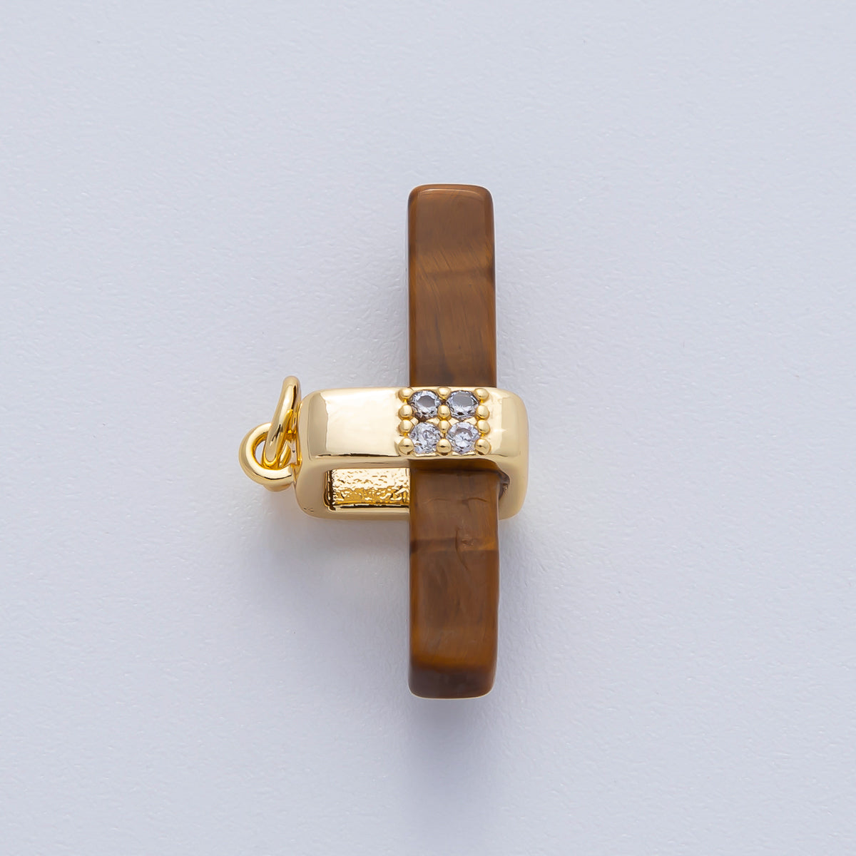 18K Gold Filled 26mm Agate, Aventurine, Rose Quartz, & Tiger Stone Natural Gemstone Bar Charm | AF1457 ~ AF1458
