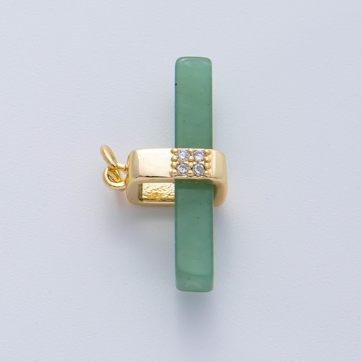 18K Gold Filled 26mm Agate, Aventurine, Rose Quartz, & Tiger Stone Natural Gemstone Bar Charm | AF1457 ~ AF1458