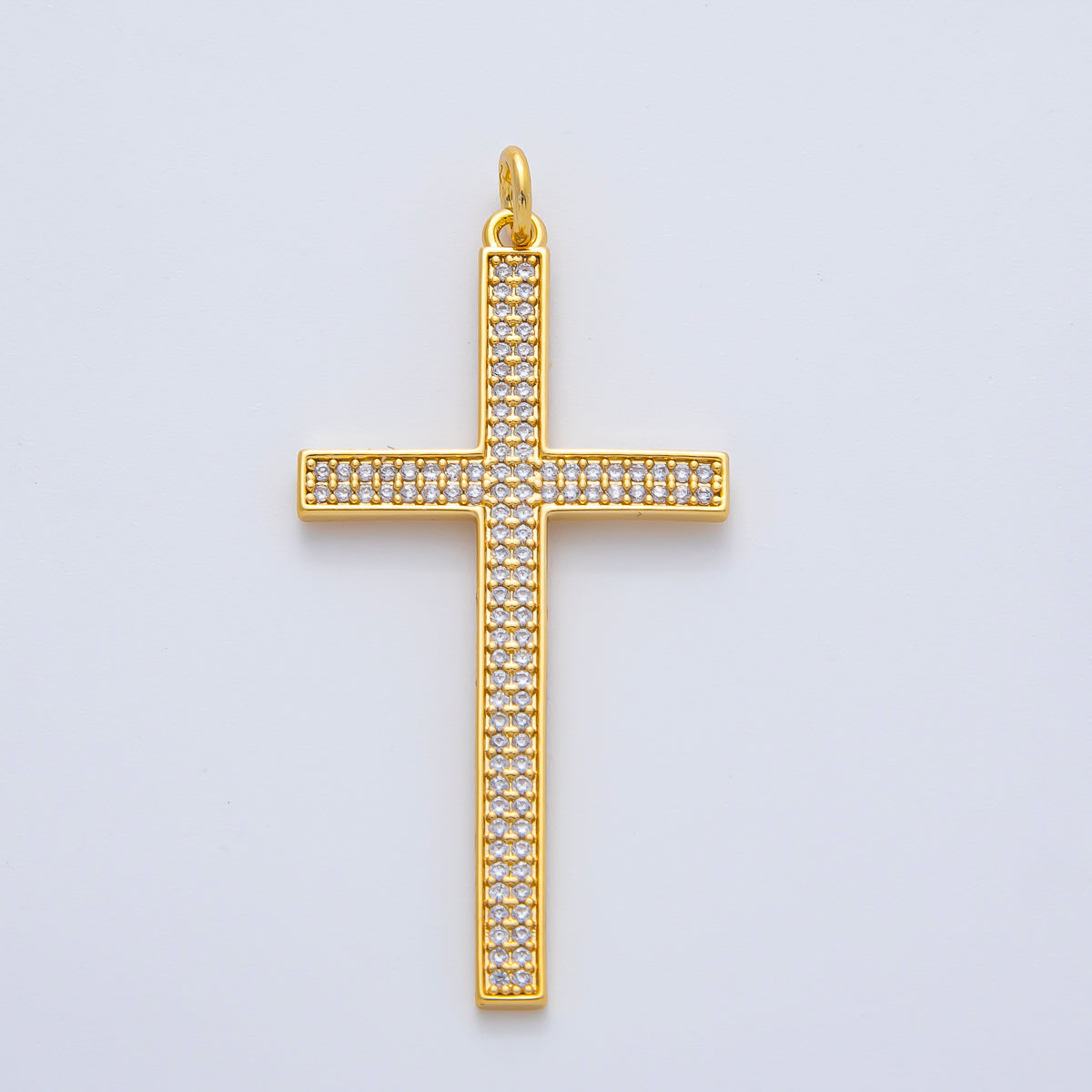 18K Gold Filled 40mm Micro Paved CZ Religious Cross Charm | AF1468