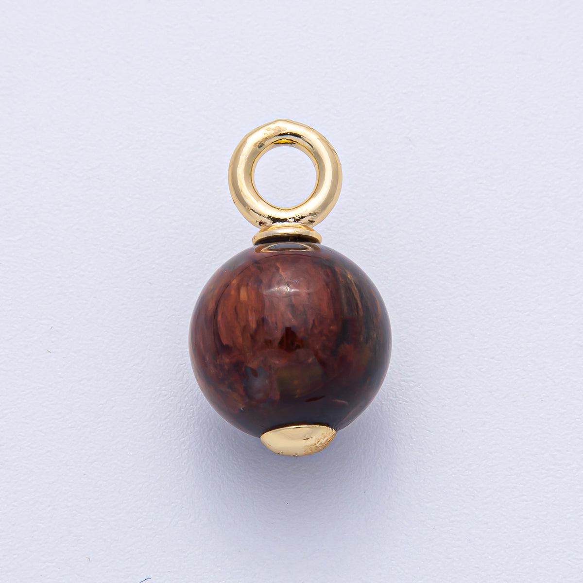 18K Gold Filled 23mm Tiger Eye Round Gemstone Drop Charm | AF1477