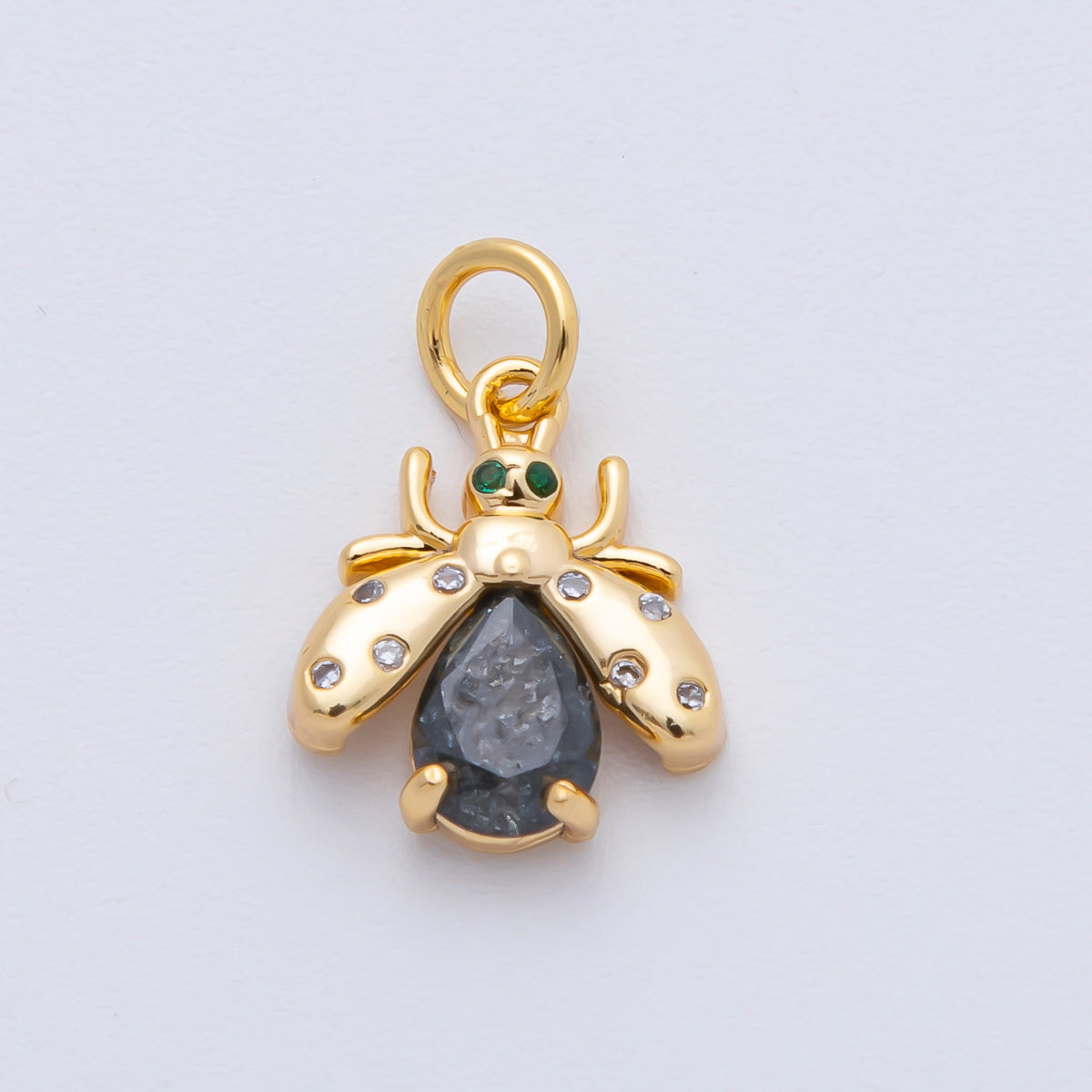 18K Gold Filled 13.5mm Black, Clear, Yellow CZ Bumble Bee Insect Charm | AF1481 AF1482