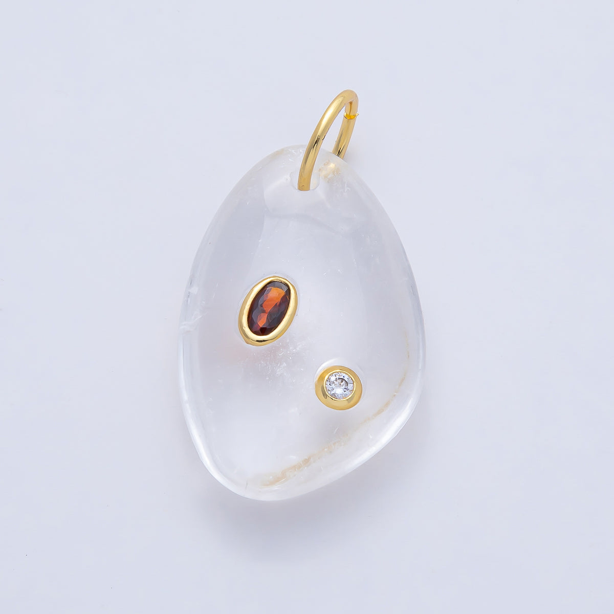 18K Gold Filled 30mm Aventurine, Amethyst, Amazonite, Carnelian, Onyx, Clear Quartz Multicolor CZ Embedded Gemstone Charm | AF1487 - AF1489