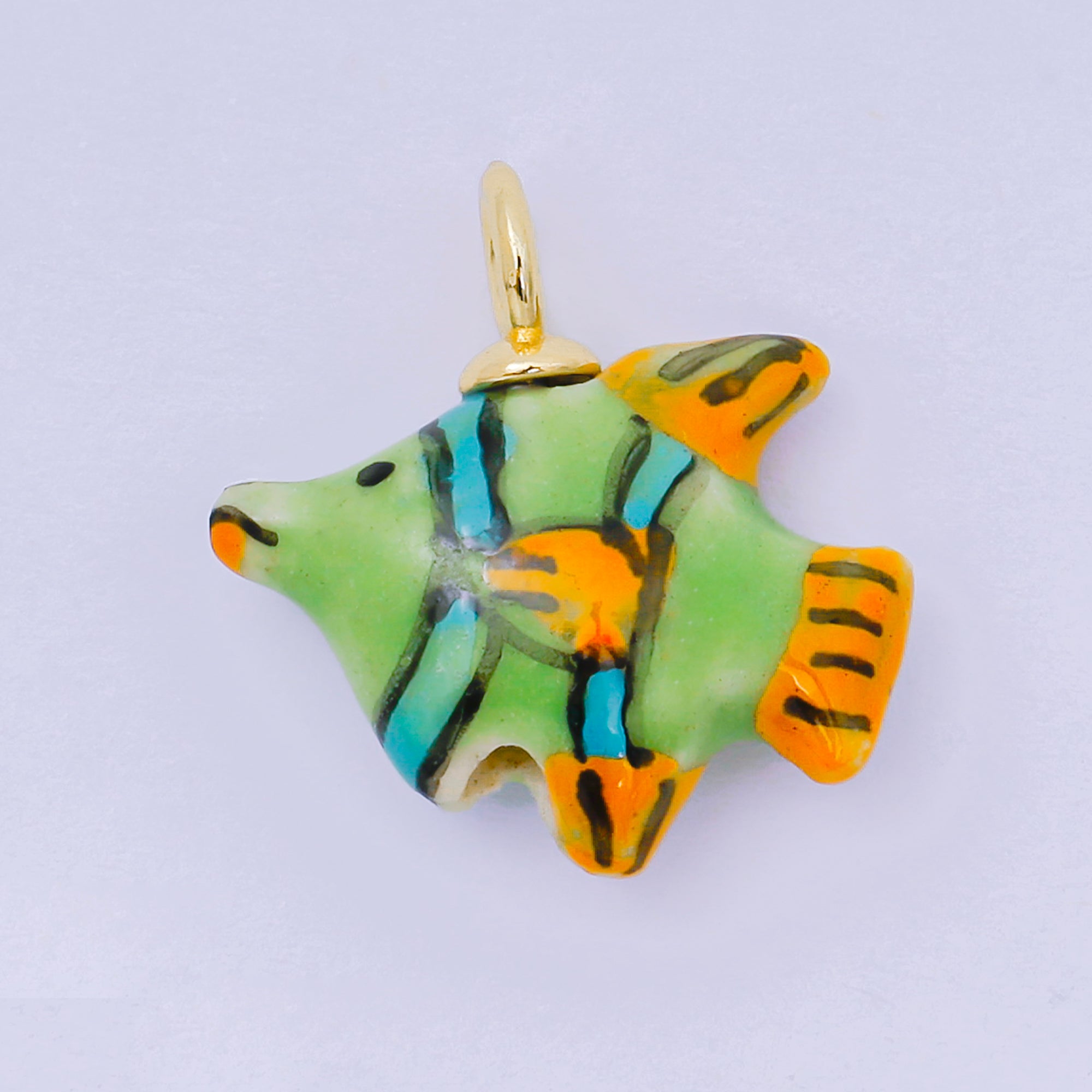 24K Gold Filled 23mm Handmade Ceramic Colorful Under the Sea Fish Animals Charm | AF1506 AF1508