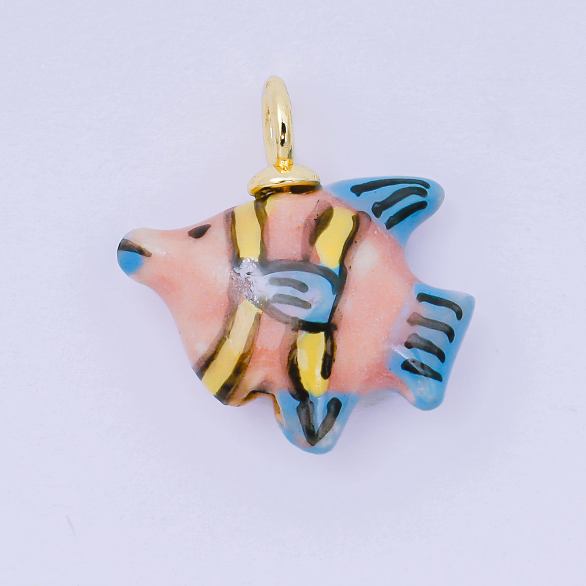 24K Gold Filled 23mm Handmade Ceramic Colorful Under the Sea Fish Animals Charm | AF1506 AF1508