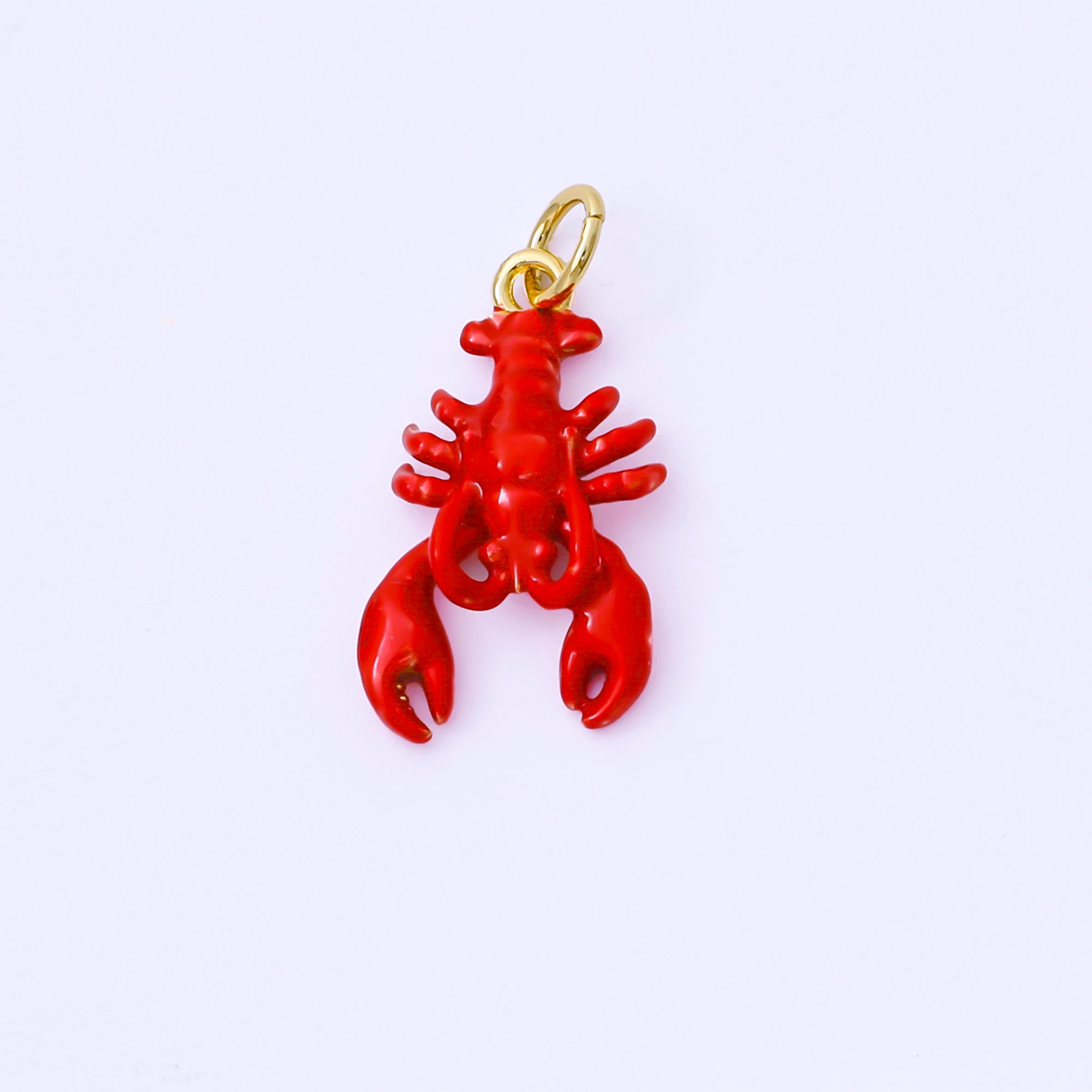 24K Gold Filled 20mm Red Enamel Seafood Crawfish Lobster Mini Charm | AF1512