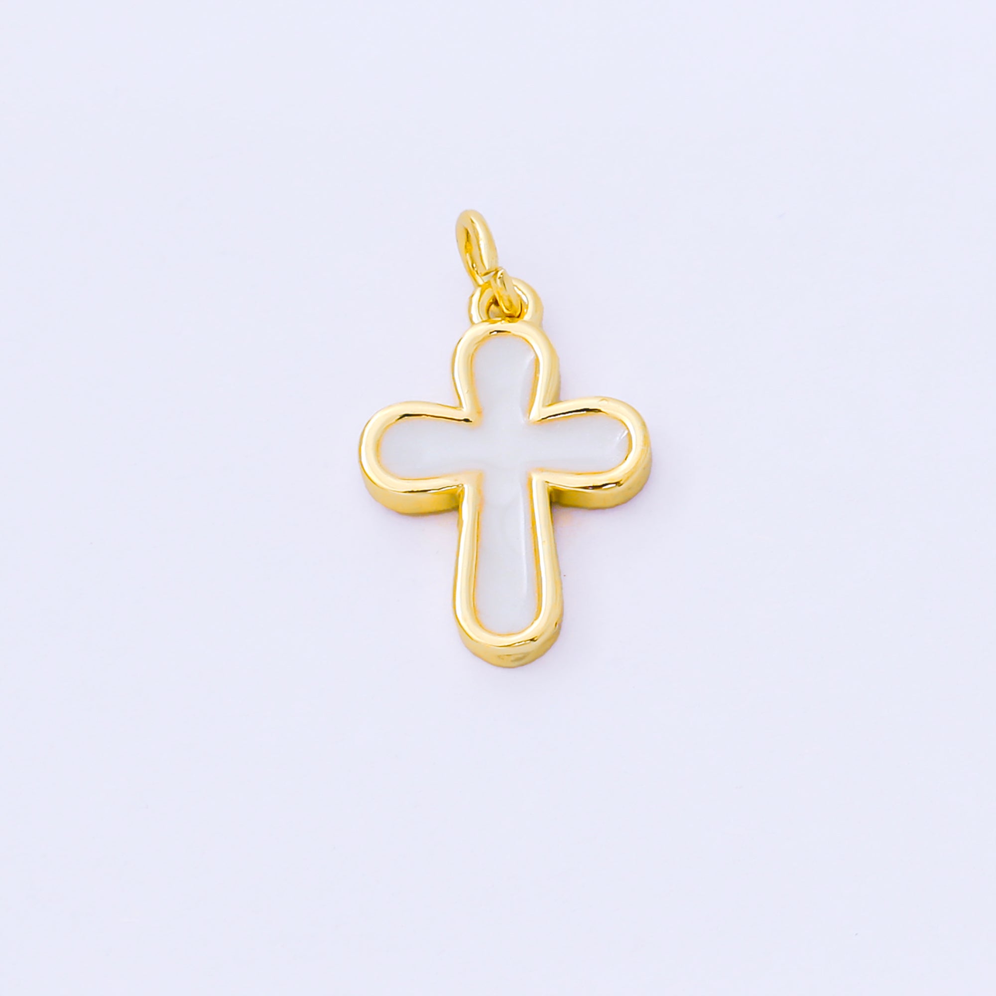 24K Gold Filled 16mm White Enamel Cross Holy Christian Catholic Charm in Gold & Silver | AF1518