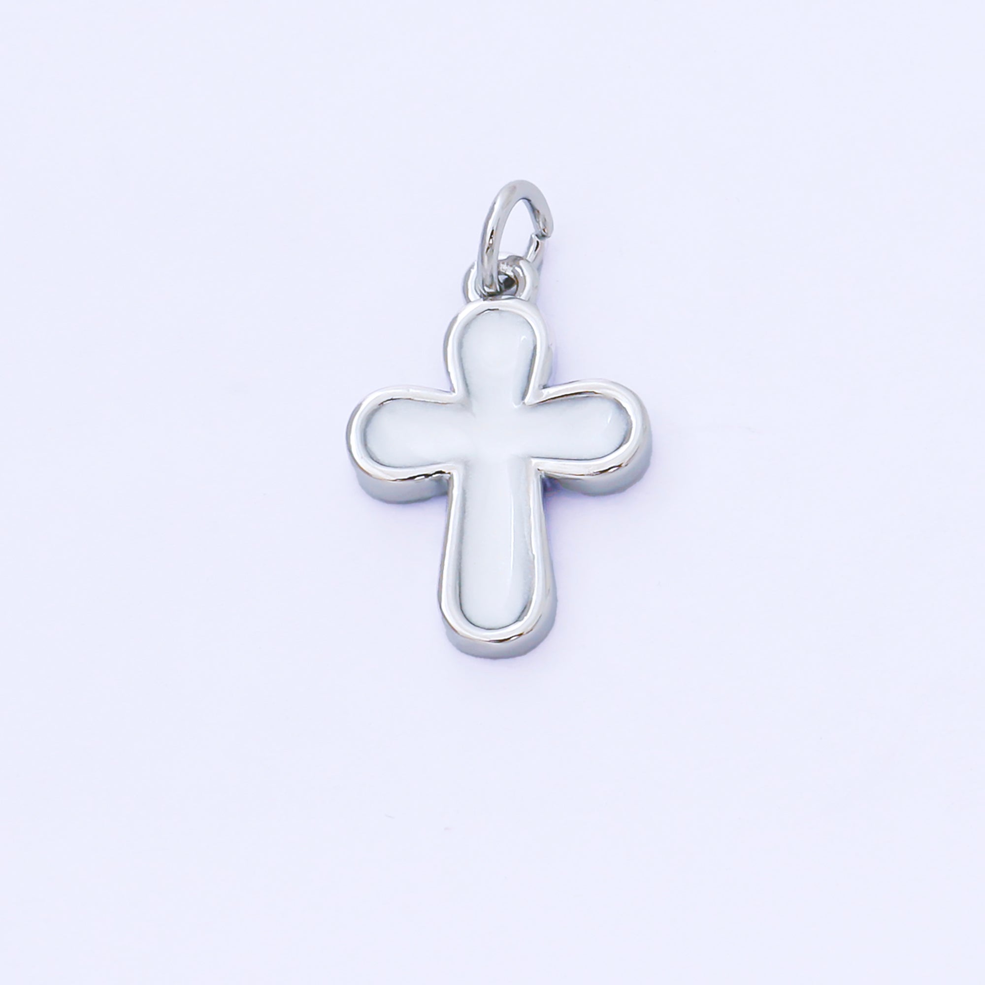 24K Gold Filled 16mm White Enamel Cross Holy Christian Catholic Charm in Gold & Silver | AF1518
