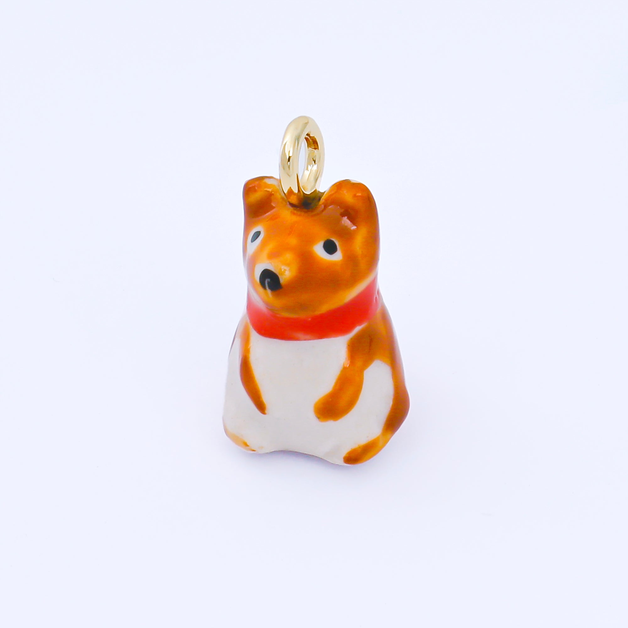 24K Gold Filled 21mm Handmade Ceramic Corgi Dog Animals Charm | AF1521