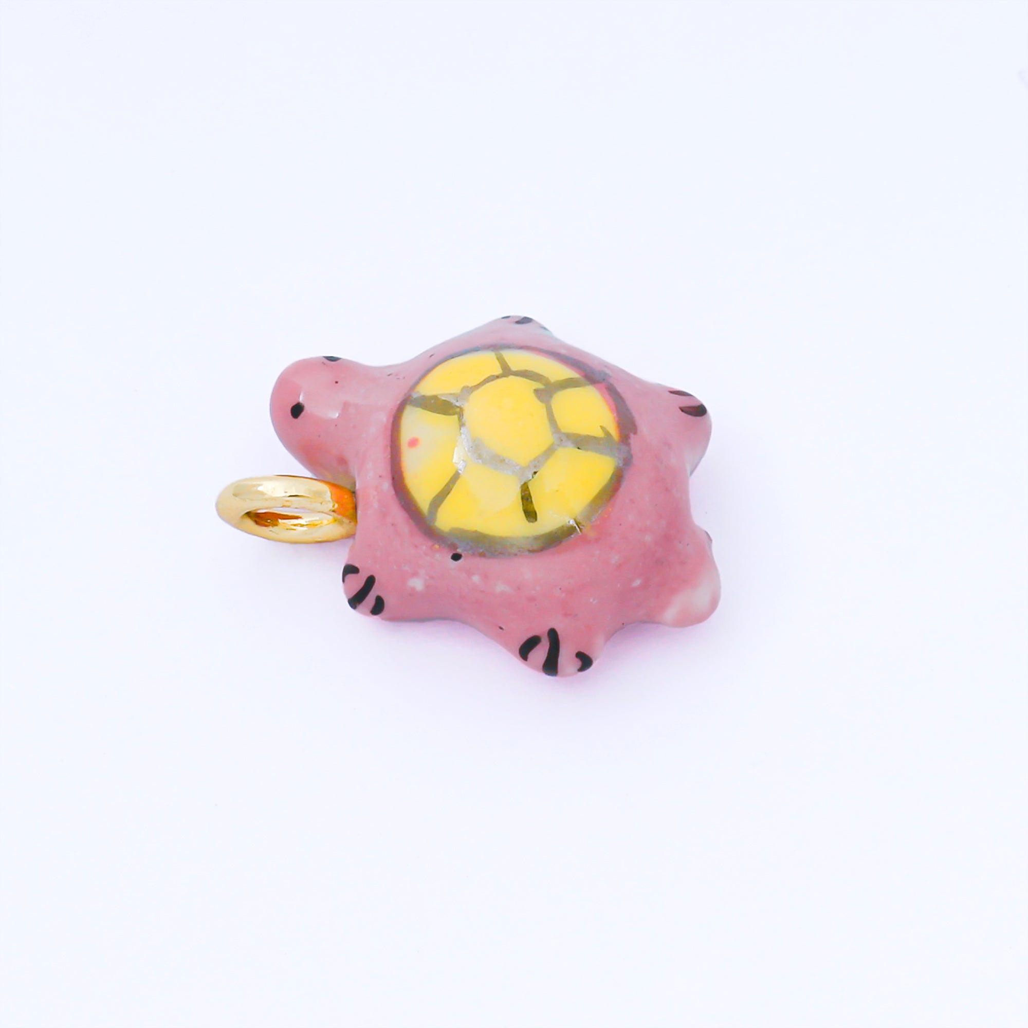 24K Gold Filled 21mm Handmade Ceramic Blue, Red, Pink Sea Turtle Animals Charm | AF1522 ~ AF1524