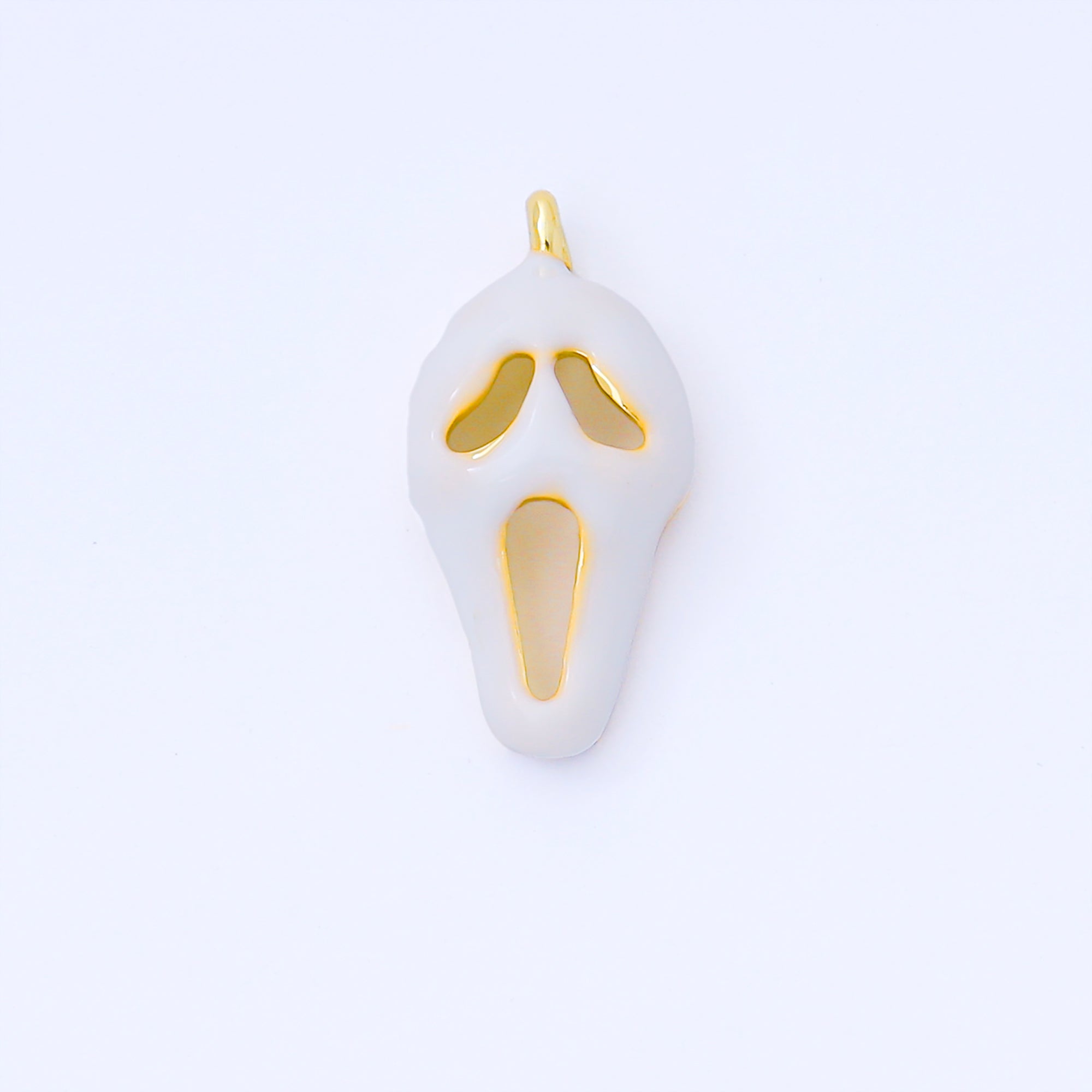 White Enamel Gold Scream Movie Mask, Scary, Halloween, Horror 24K Gold Filled Charm Findings Pendant For Jewelry Making AF-1540