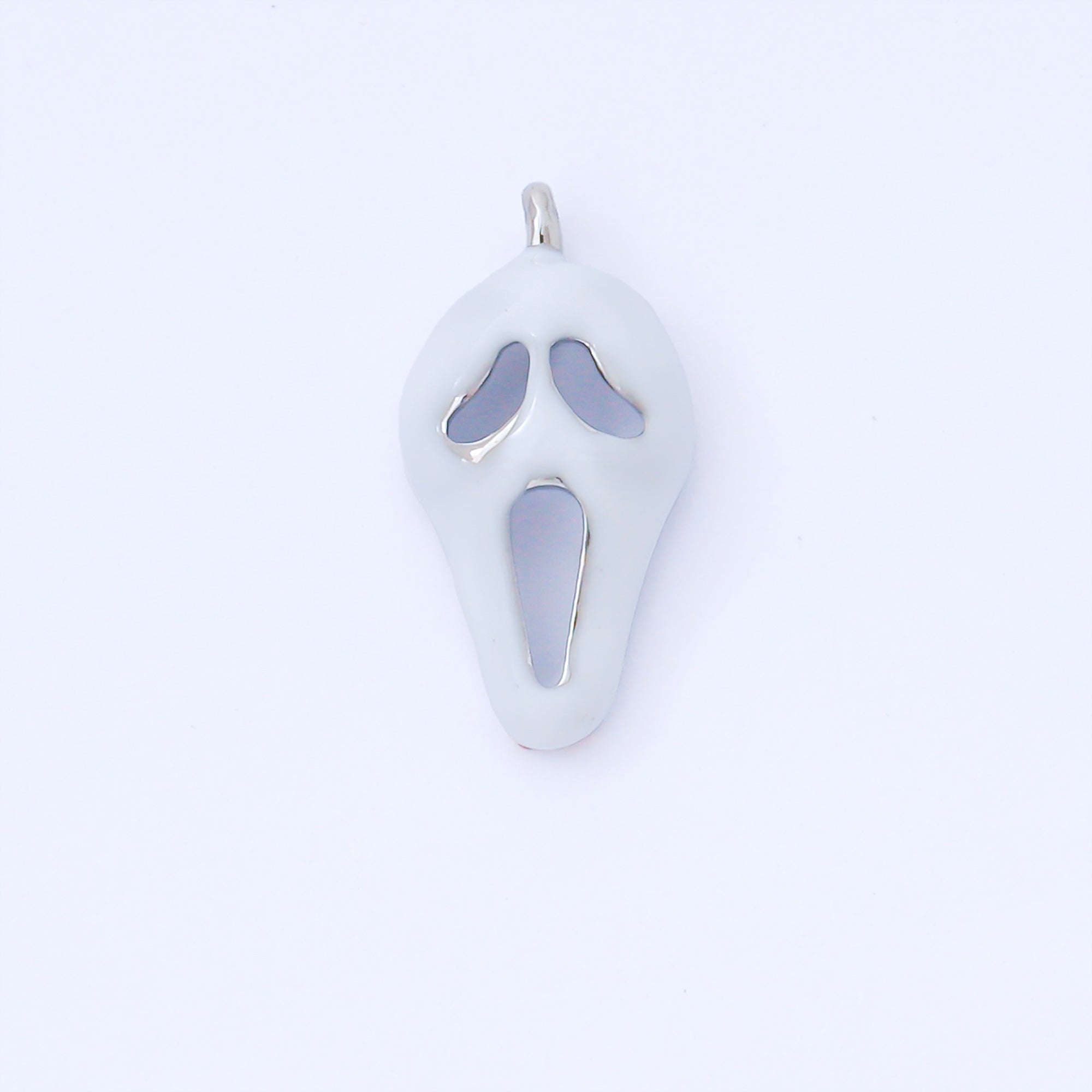 White Enamel Gold Scream Movie Mask, Scary, Halloween, Horror 24K Gold Filled Charm Findings Pendant For Jewelry Making AF-1540