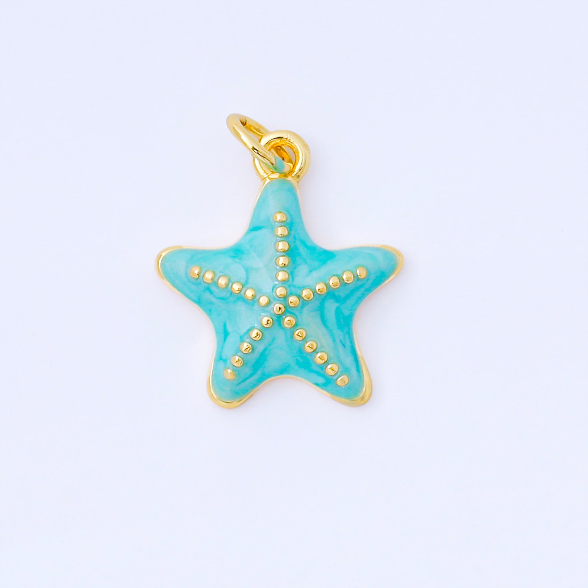 24K Gold Filled 17mm Handpainted Teal, White, Blue Enamel Under the Sea Starfish Animals Charm | AF1542 AF1543