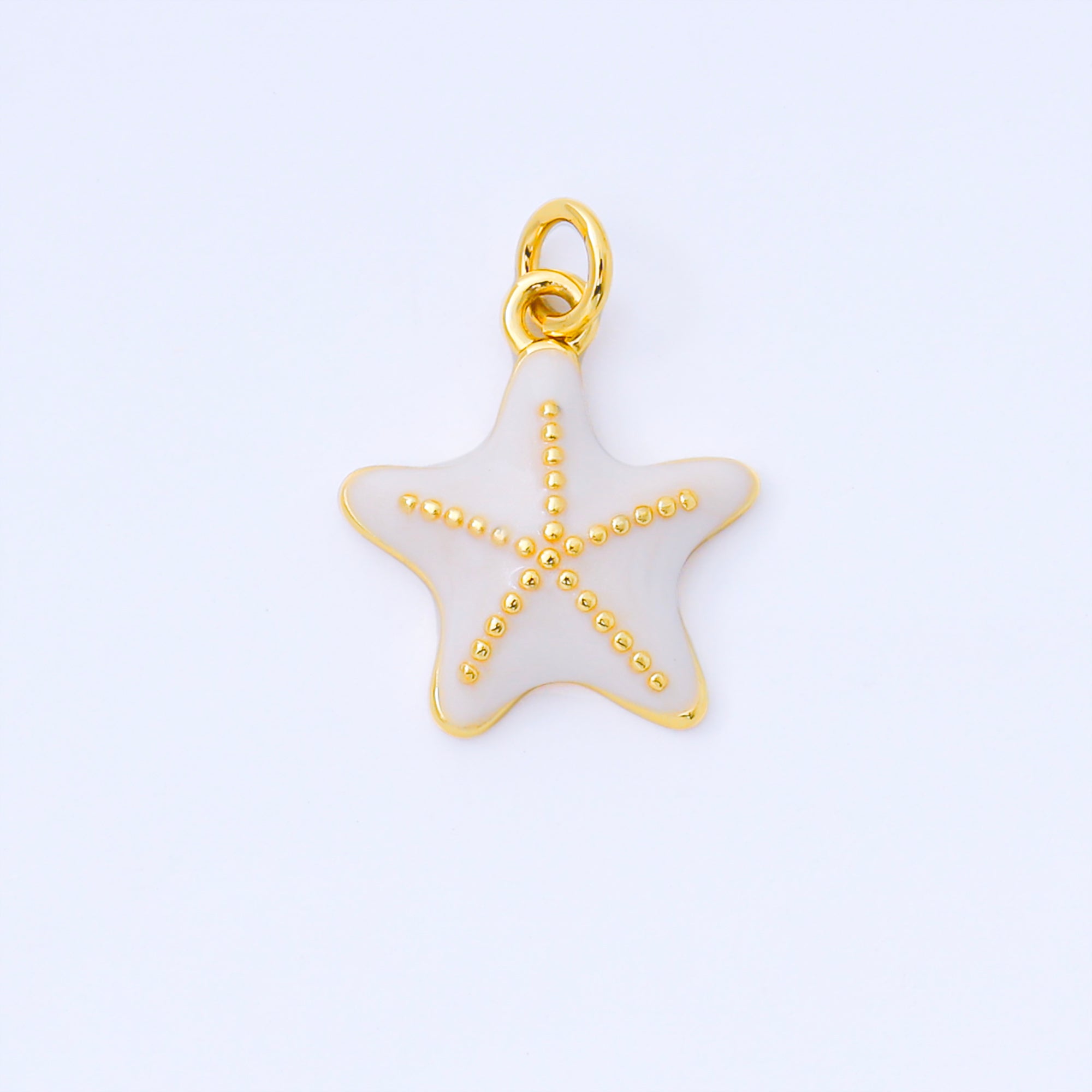 24K Gold Filled 17mm Handpainted Teal, White, Blue Enamel Under the Sea Starfish Animals Charm | AF1542 AF1543