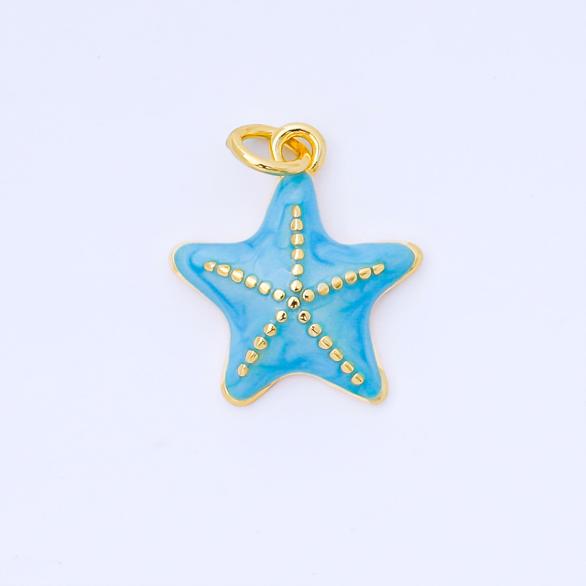 24K Gold Filled 17mm Handpainted Teal, White, Blue Enamel Under the Sea Starfish Animals Charm | AF1542 AF1543