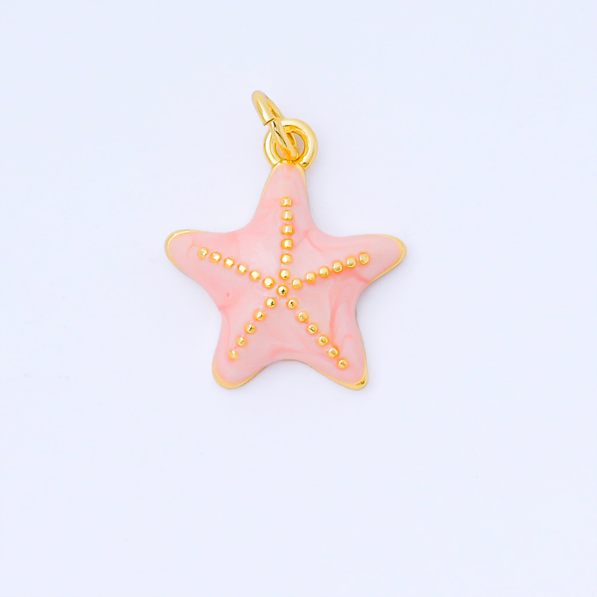 24K Gold Filled 17mm Handpainted Teal, White, Blue Enamel Under the Sea Starfish Animals Charm | AF1542 AF1543