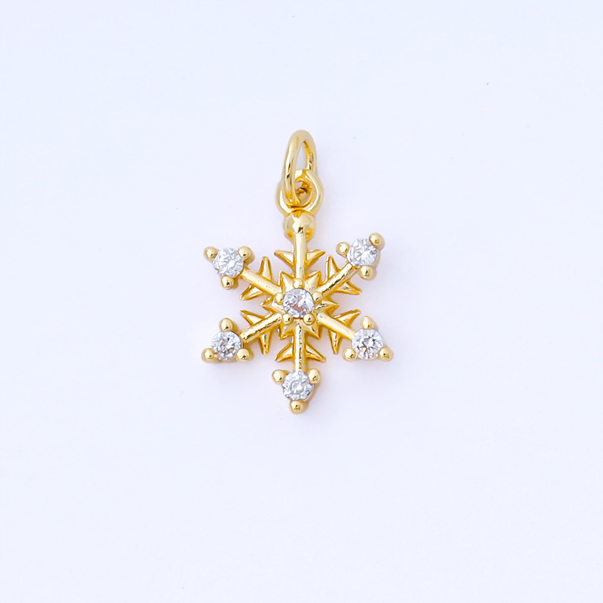 24K Gold Filled 13mm Round Clear CZ Winter Season Snowflakes Charm | AF1546
