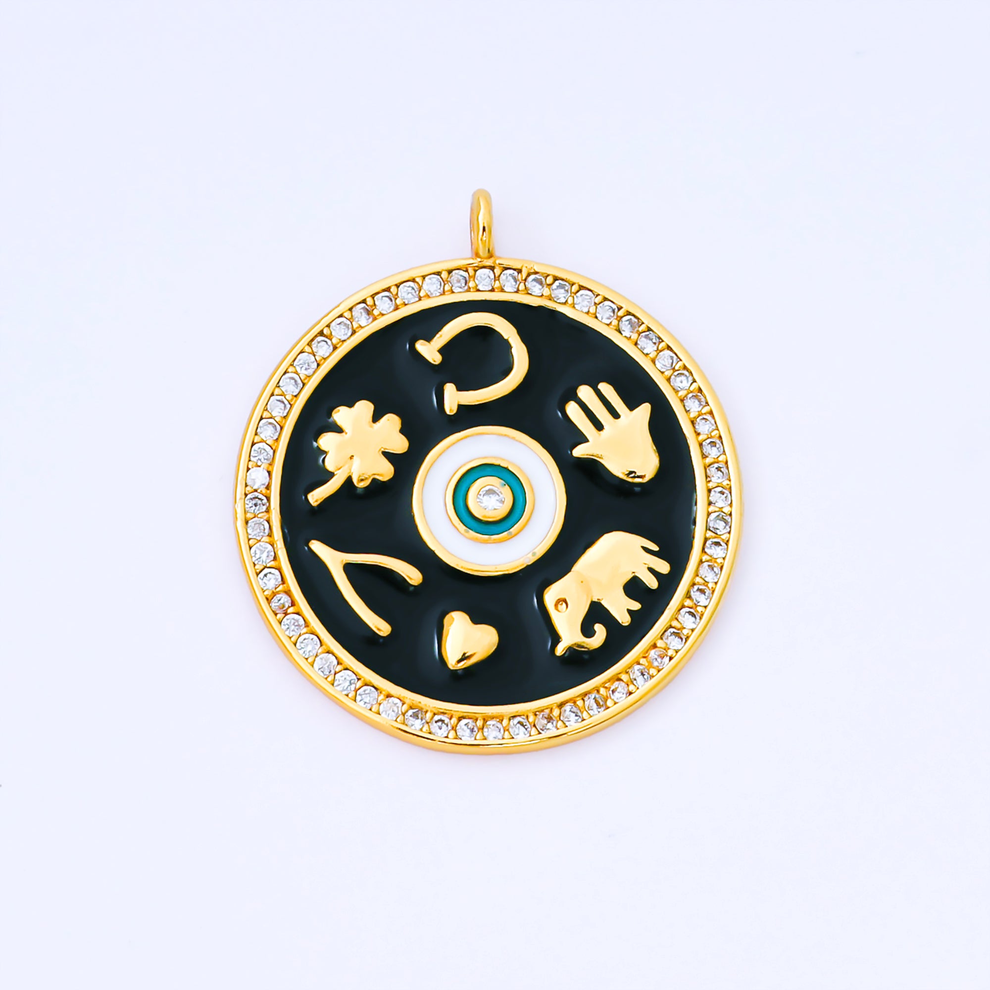 24K Gold Filled 26mm Clear CZ Micro Paved Evil Eye Lucky Charm | AF1551