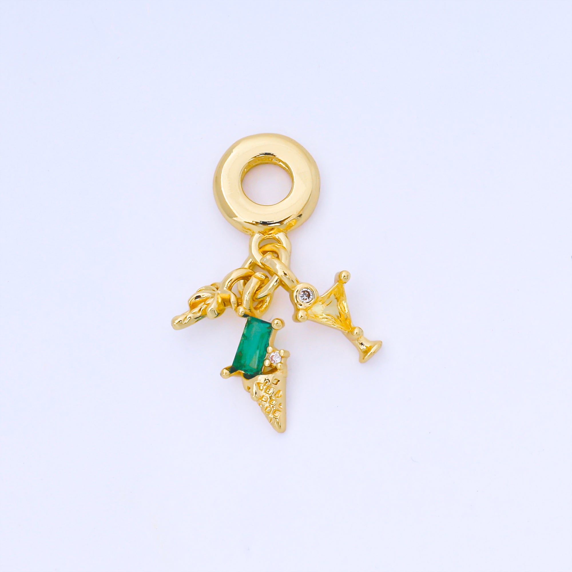 24K Gold Filled Summer Ice Cream Martini Palm Tree Rondelle Drop Pendant | AF1568