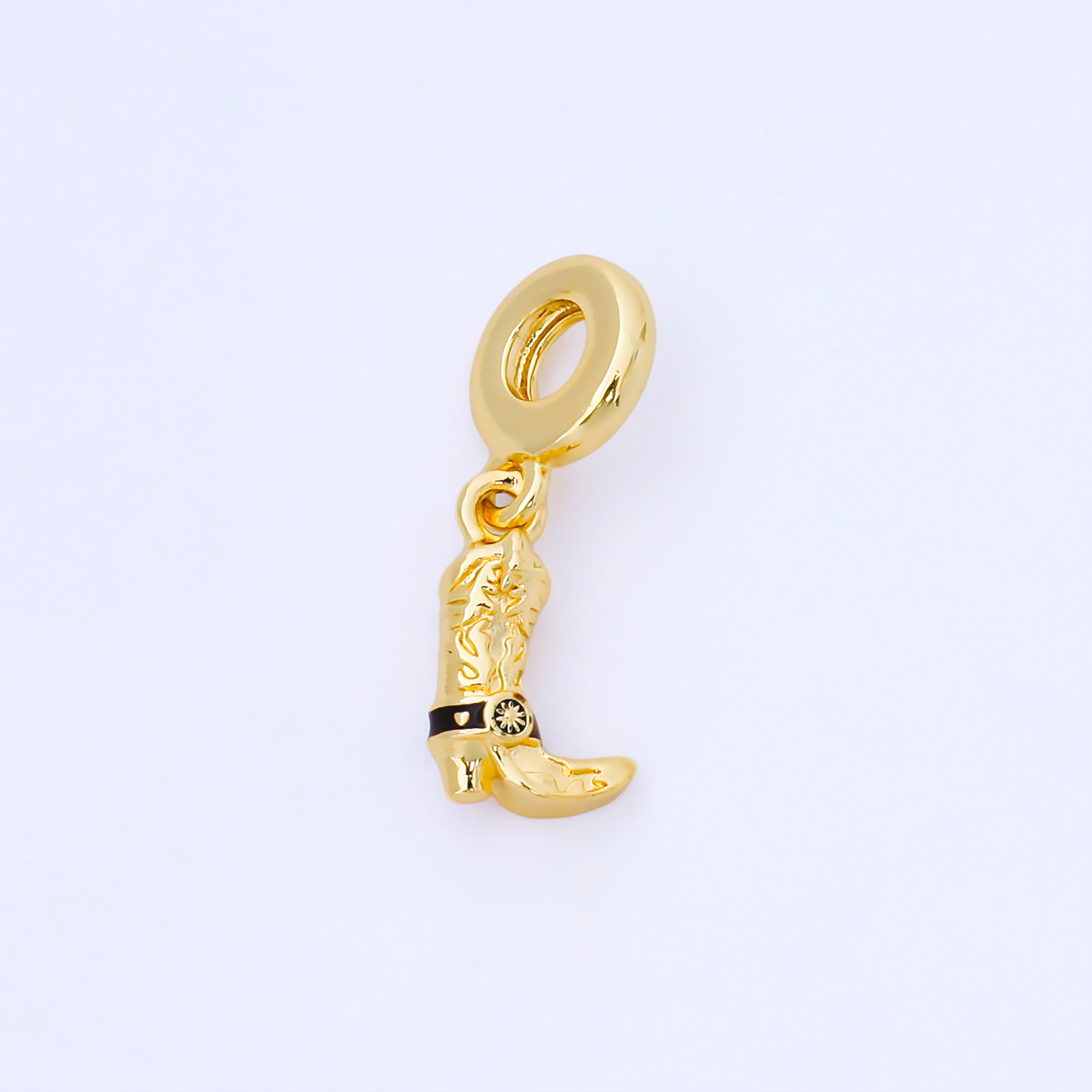 24K Gold Filled 15mm Black Cowboy Boots Rondelle Drop Pendant | AF1570