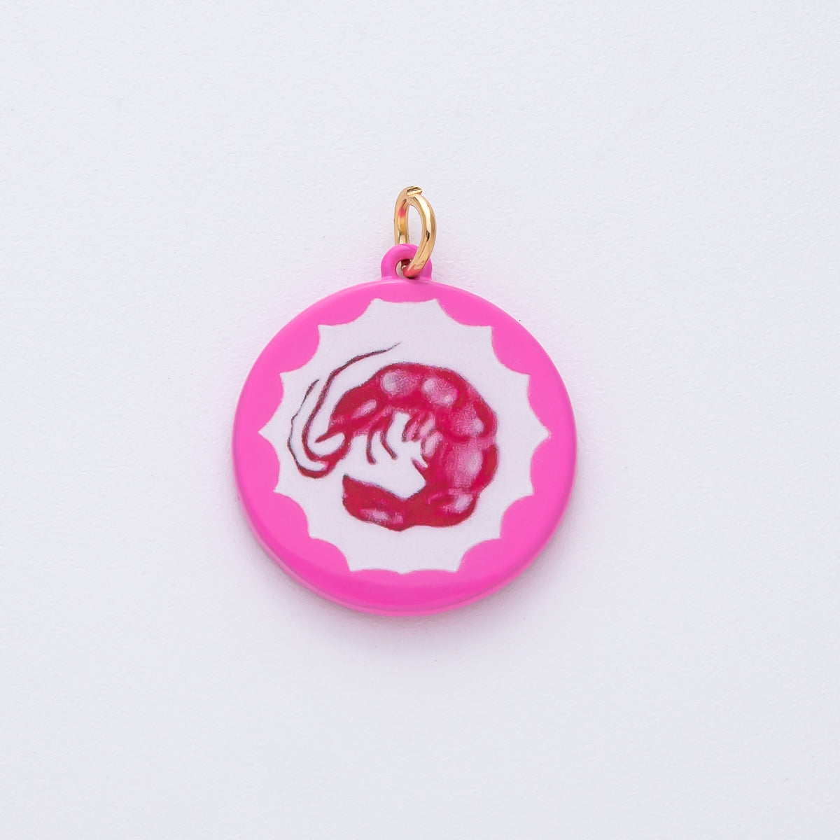 18K Gold Filled 22mm Pink Shrimp Round Charm | AF1608