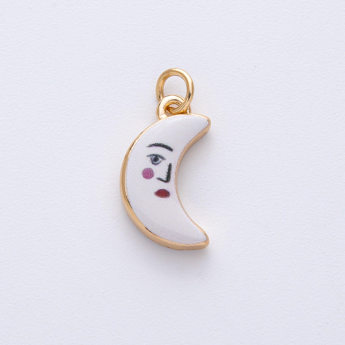 18K Gold Filled 17mm Face Celestial Crescent Moon White Enamel Charm | AF1611