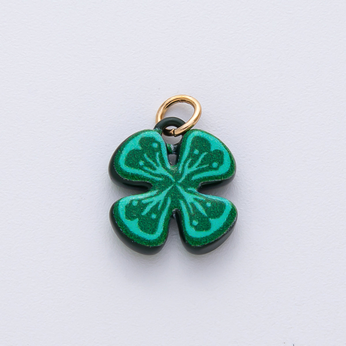 18K Gold Filled 15mm Green Clover Flower Enamel Charm | AF1614
