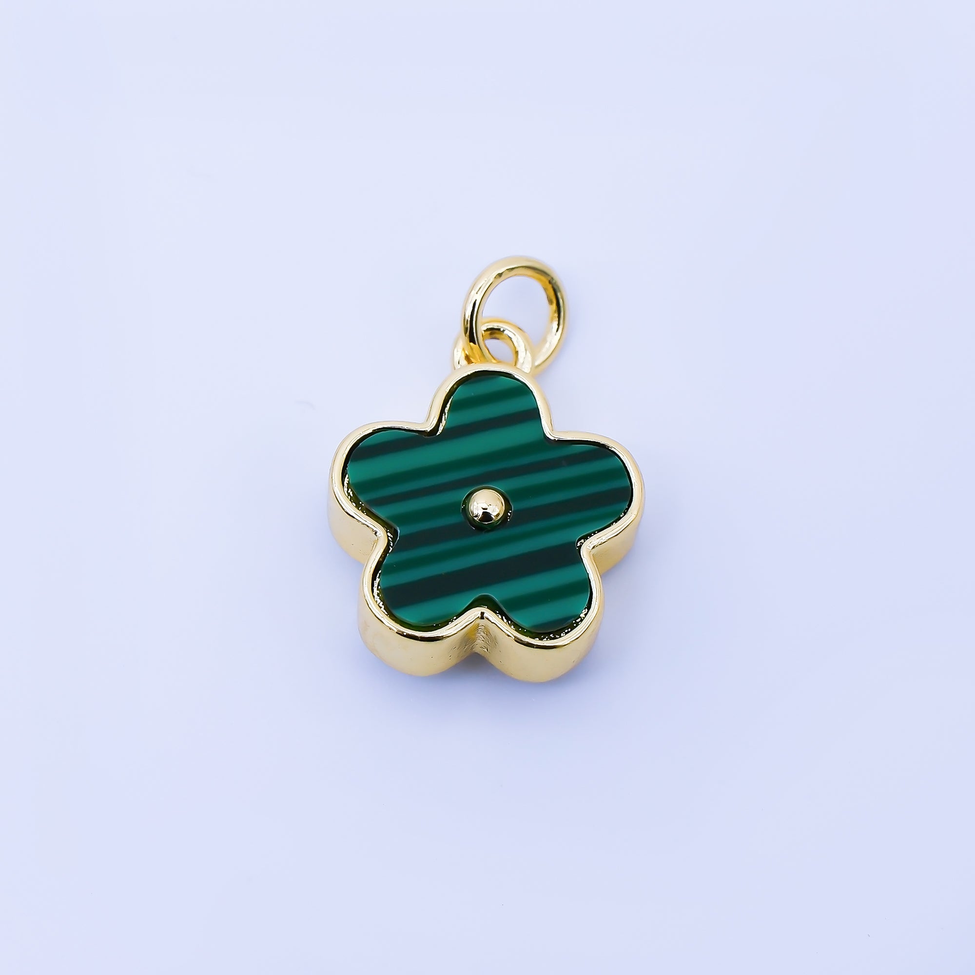 24K Gold Filled 12mm Double Sided Daisy Charm Malachite Flower Jewelry | AF1620