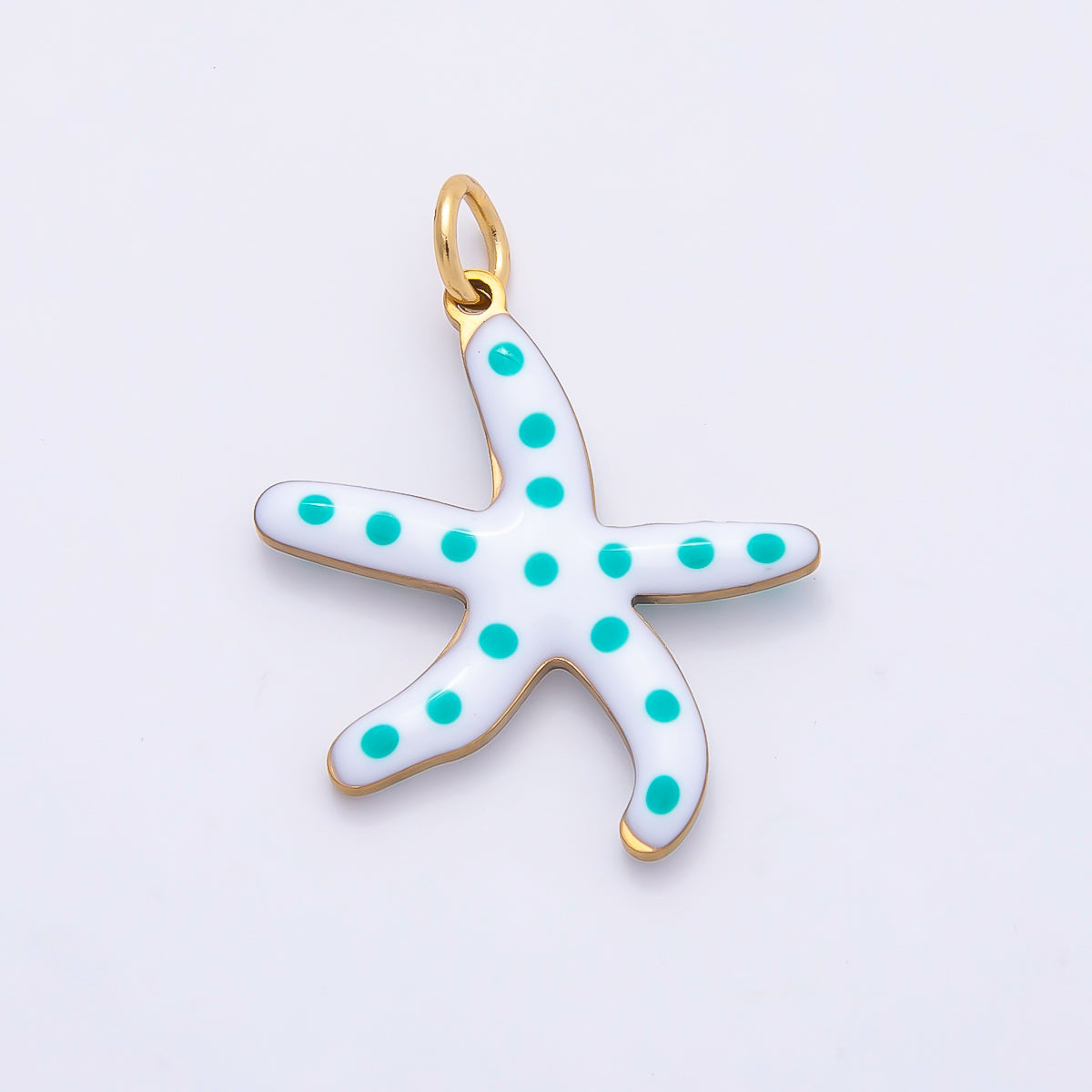 PVD Gold Stainless Steel 26.5mm Blue Dotted White Enamel Starfish Charm | AF390