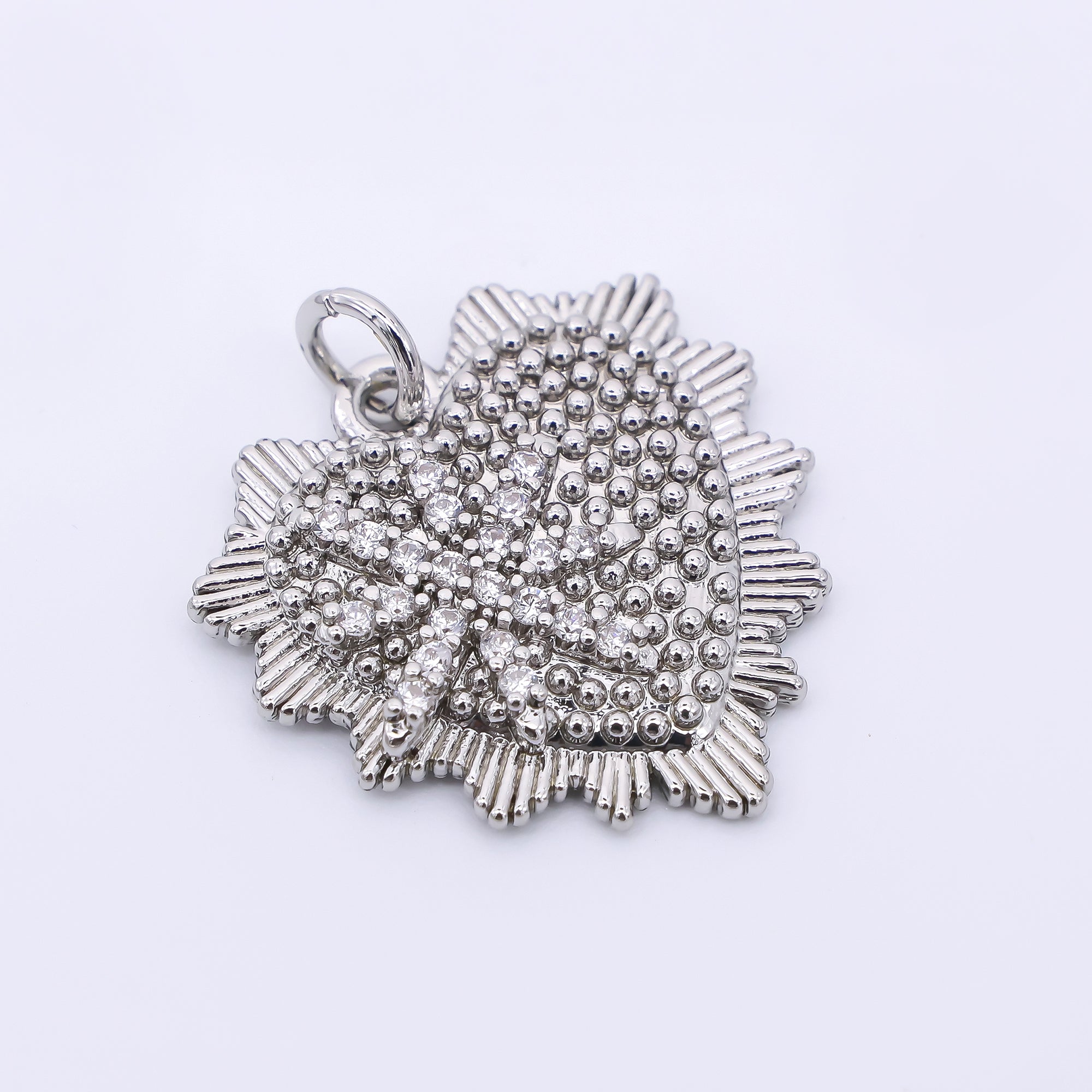 24K Gold Filled 20mm Micro Paved CZ North Star Dotted Sunburst Heart Charm in Gold & Silver | AF459