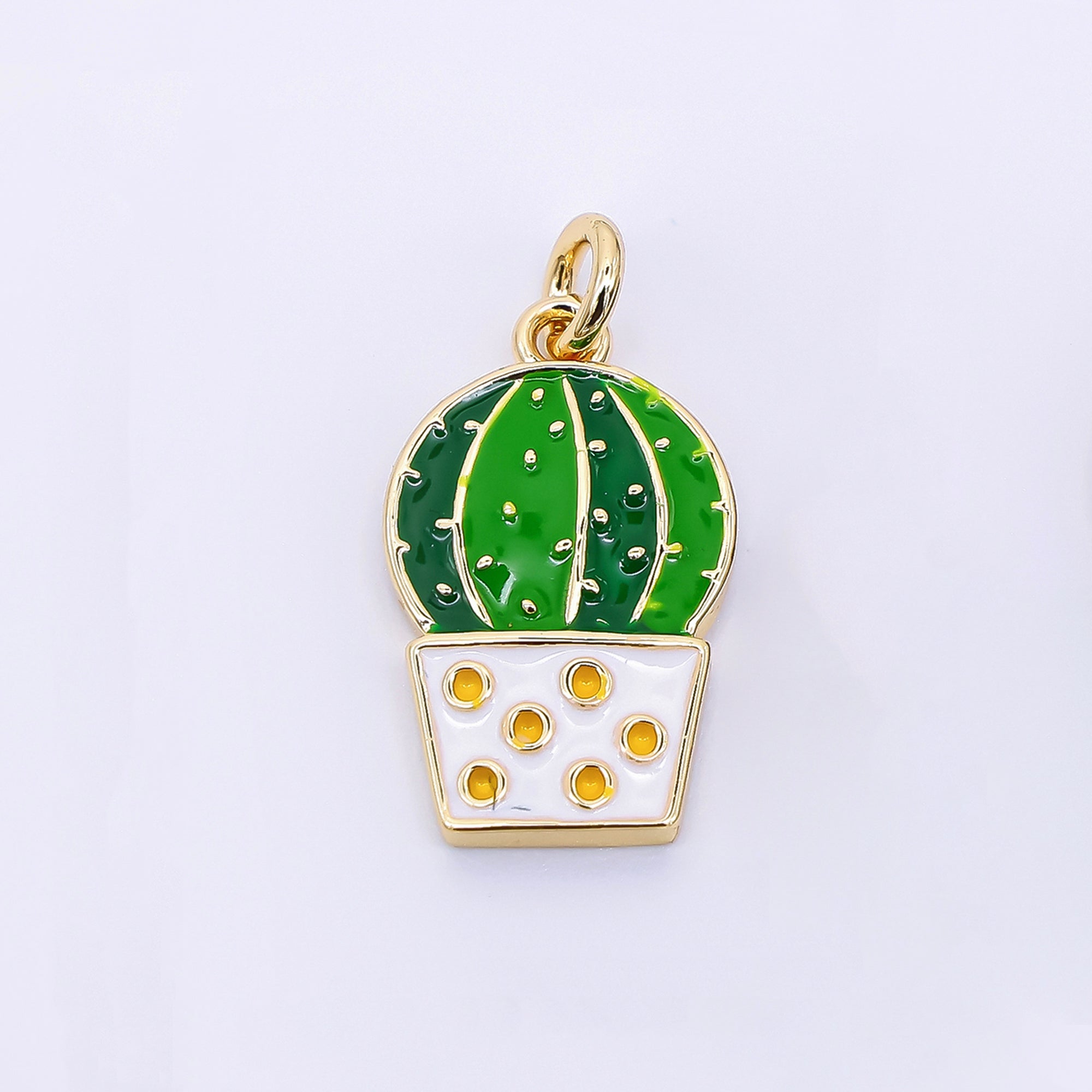 24K Gold Filled 15mm Enamel Art Cactus Plant Charm | AF-515