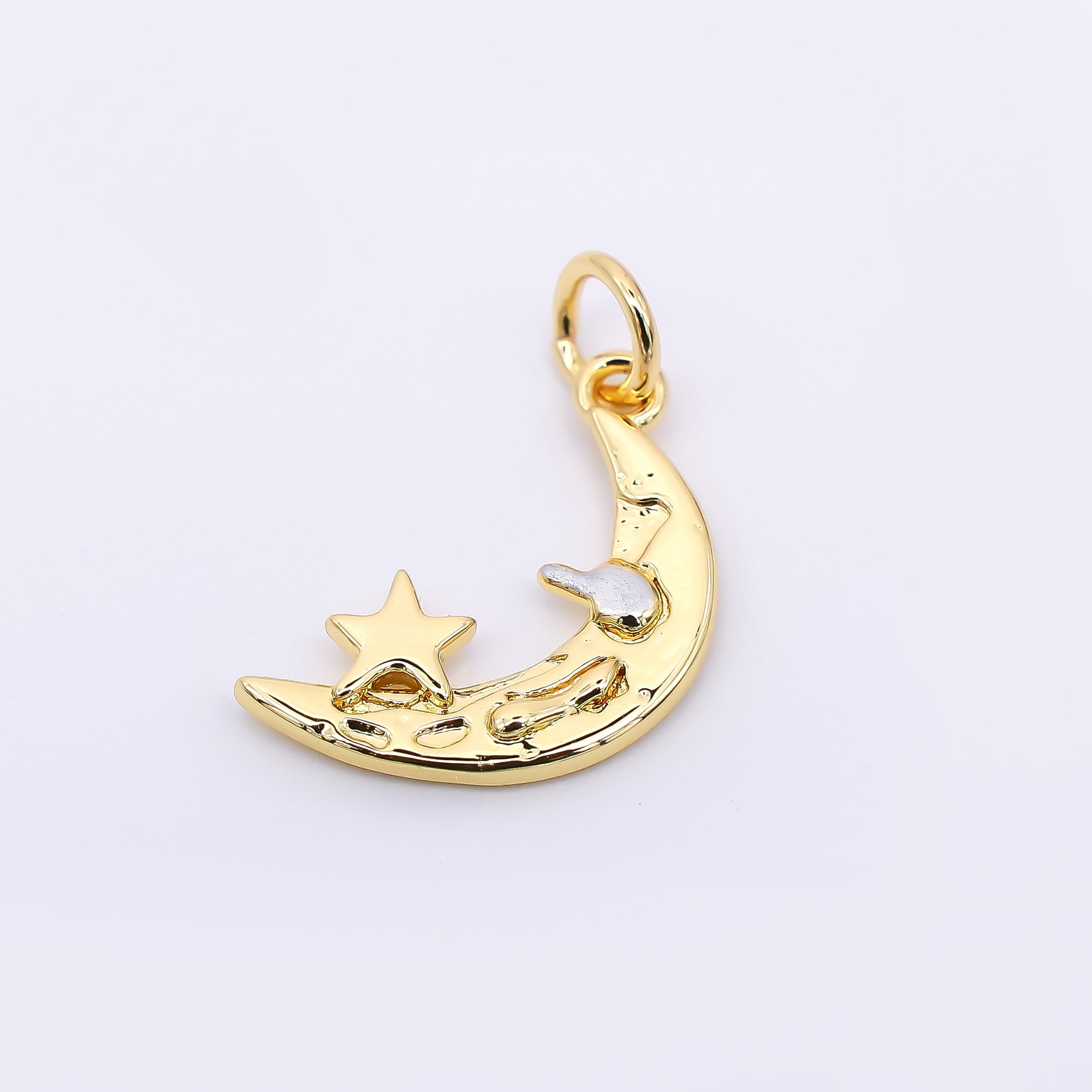 24K Gold Filled 17mm Enamel Art Craters Crescent Moon Star Charm | AF-518