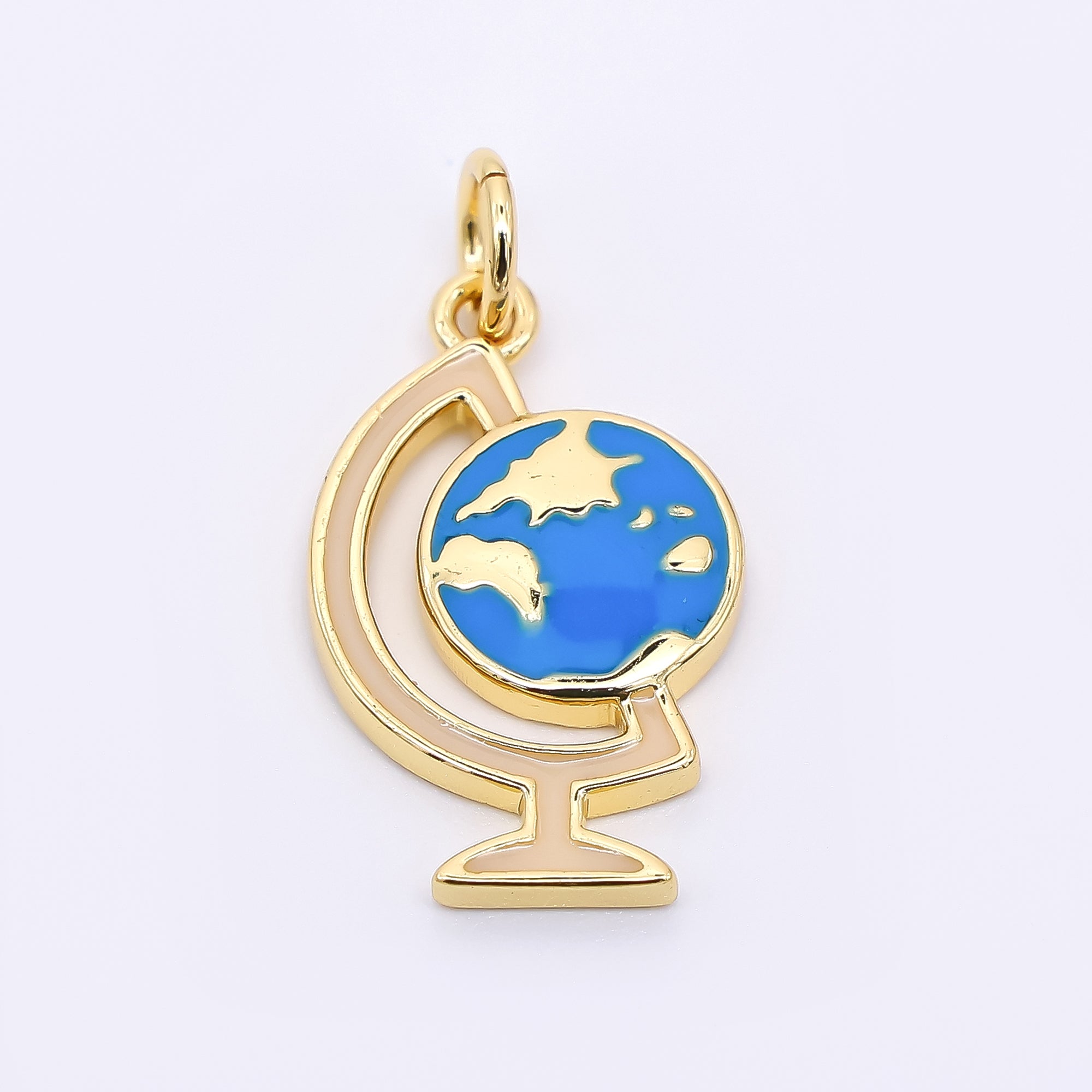 24K Gold Filled 18mm Enamel Art World Globe Map Charm | AF-522