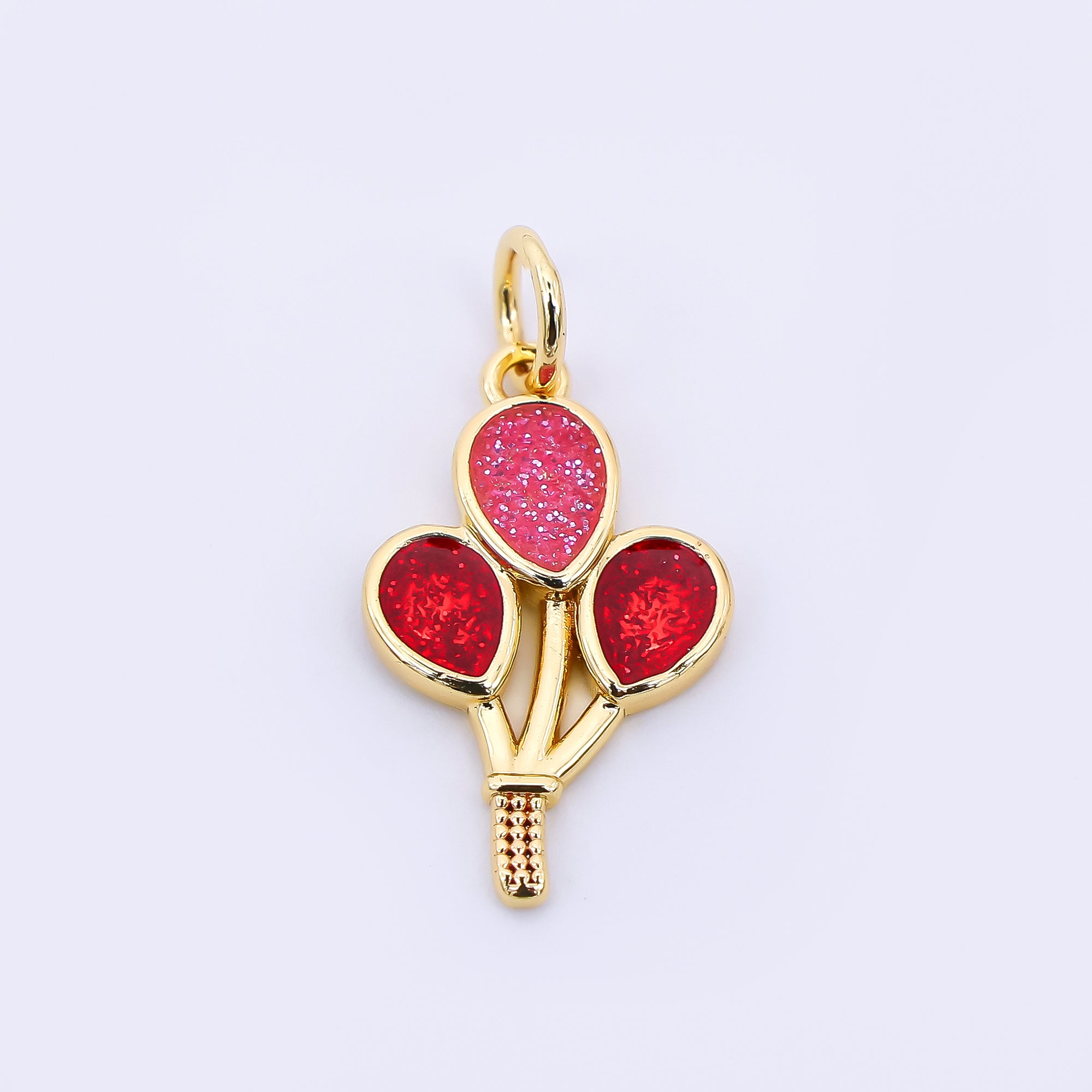 24K Gold Filled 17mm Red Crystal Quartz Triple Balloon Charm | AF-523