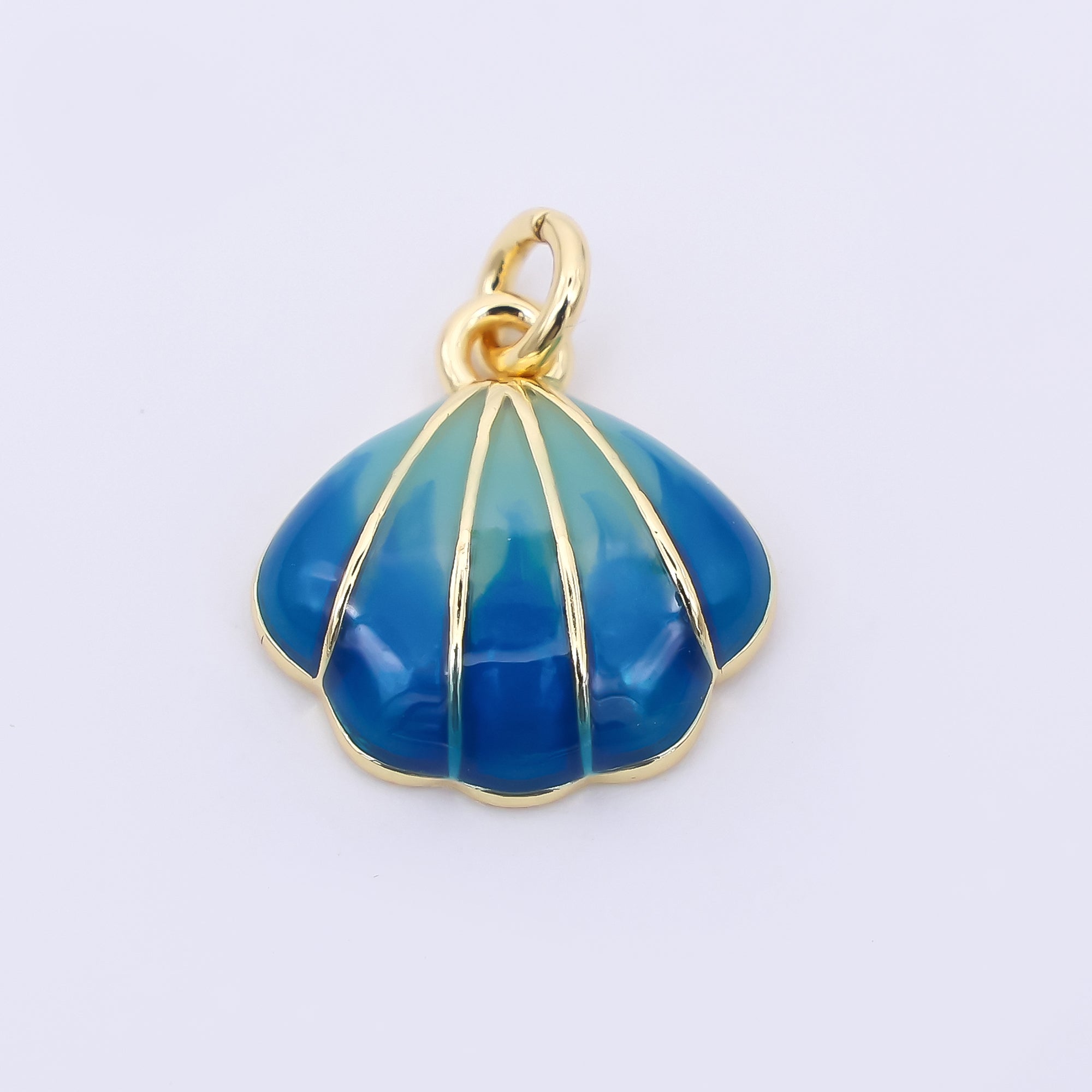 24K Gold Filled Green, Blue, Orange Gradient Enamel Scallop Clam Sea Shell Charm | AF545 AF546